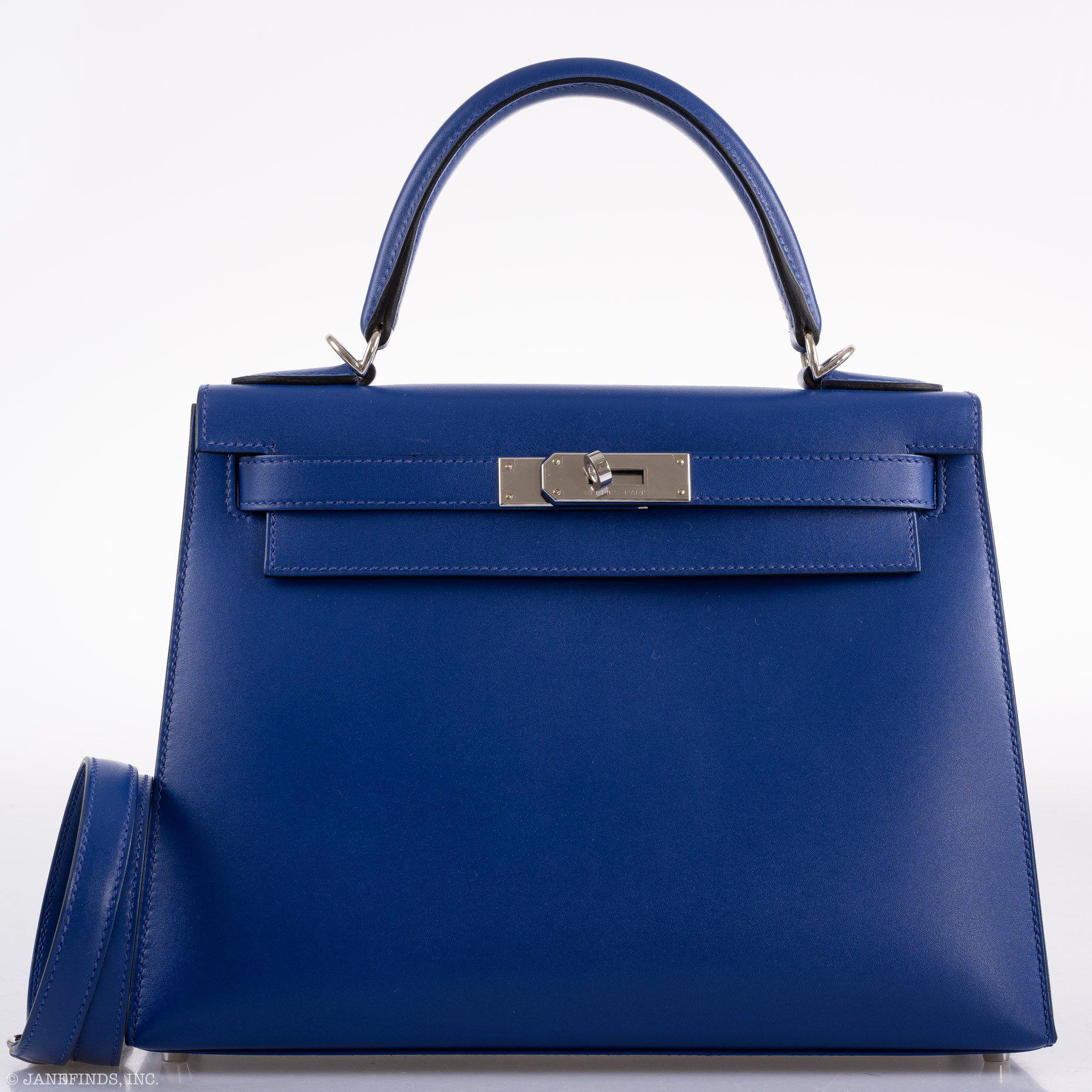 Hermès Kelly 28 Sellier Blue Electric Tadelakt leather Palladium Hardware