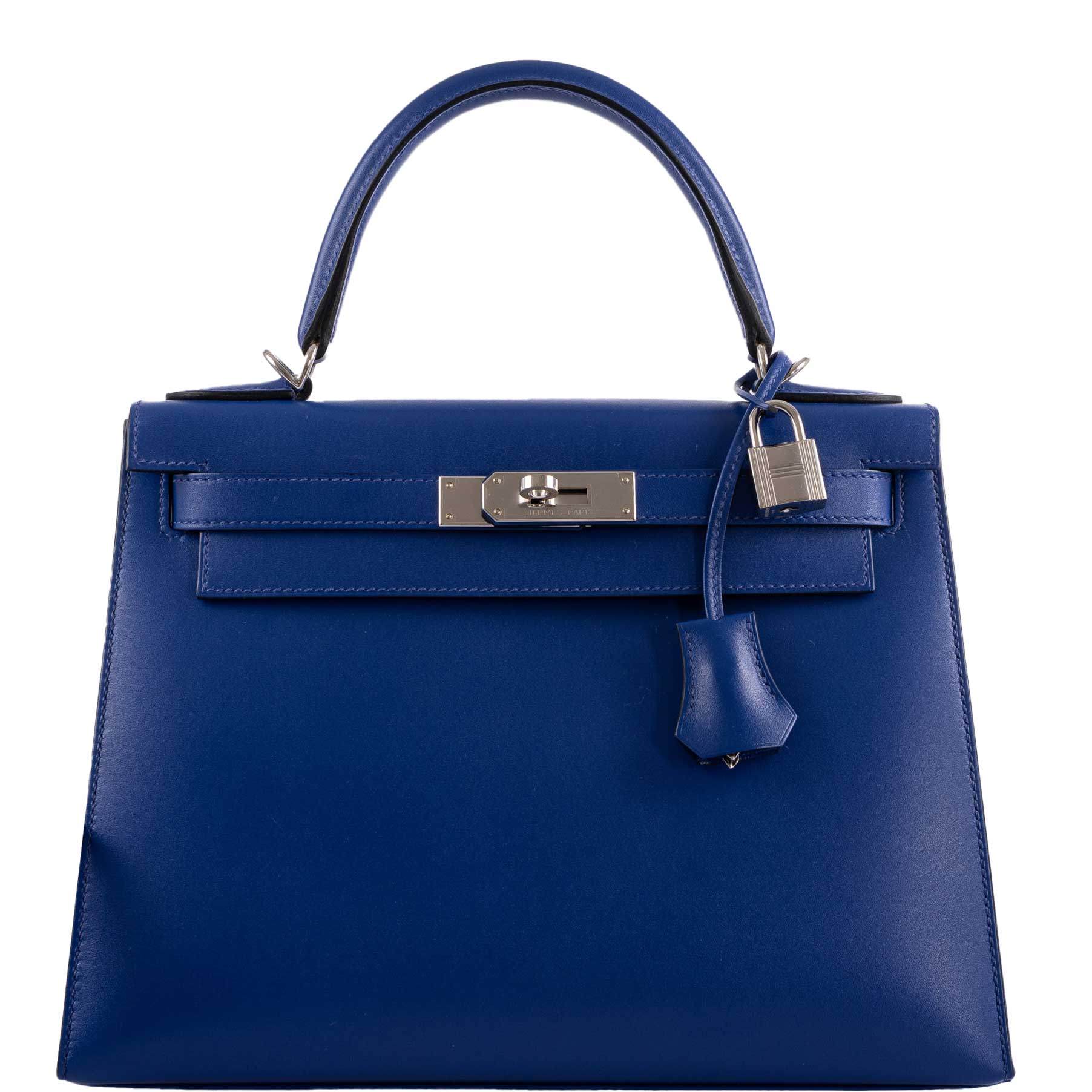 Hermès Kelly 28 Sellier Blue Electric Tadelakt leather Palladium Hardware
