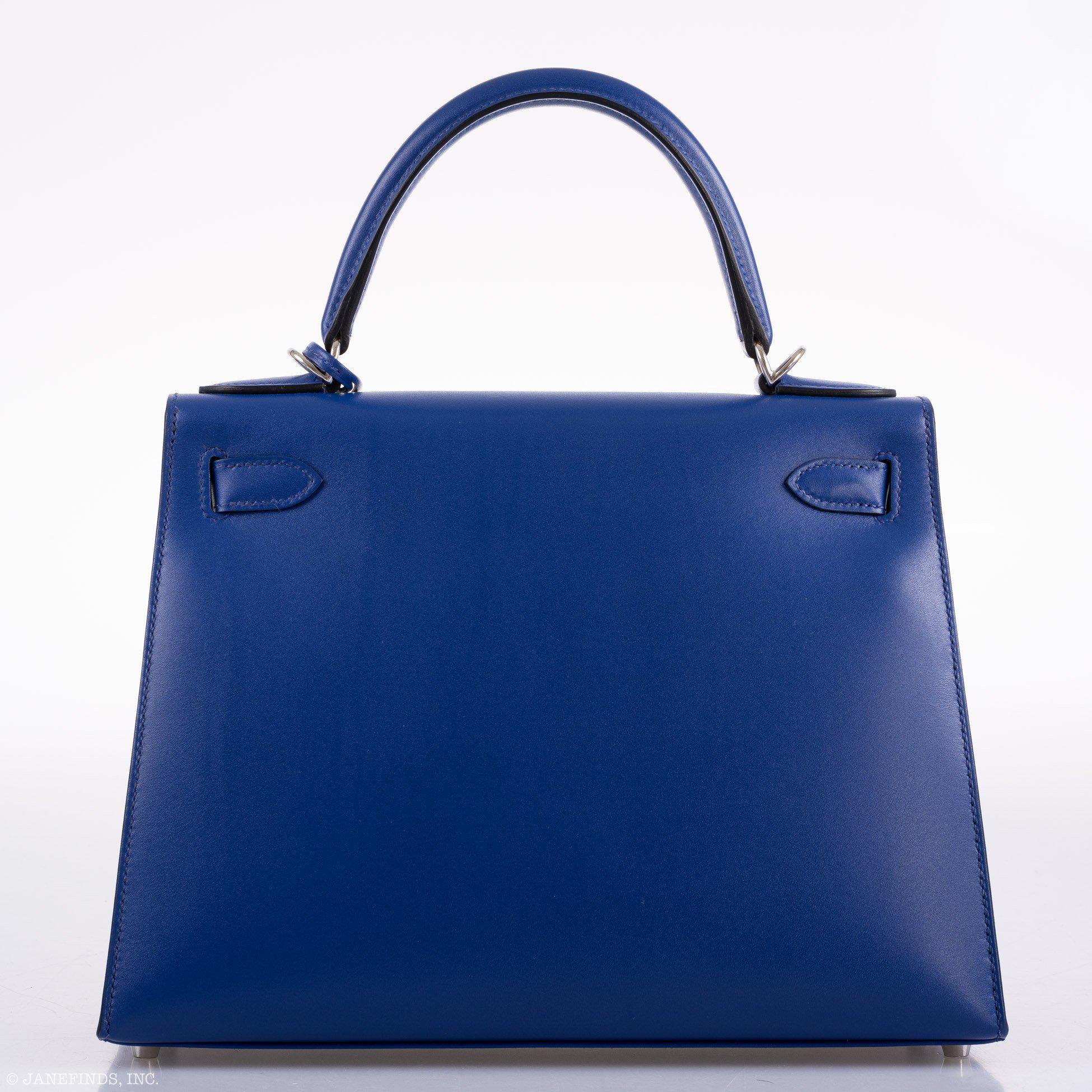 Hermès Kelly 28 Sellier Blue Electric Tadelakt leather Palladium Hardware
