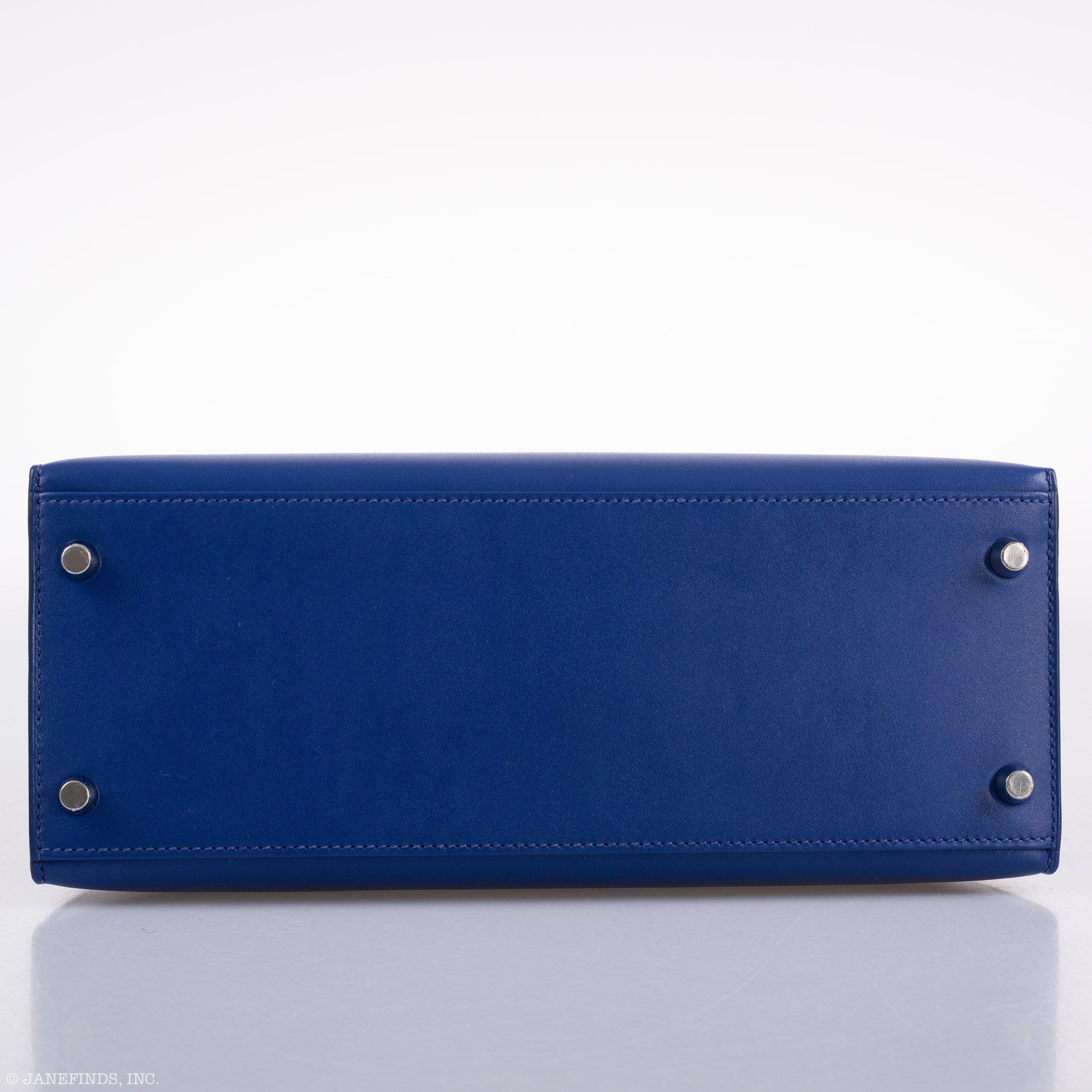 Hermès Kelly 28 Sellier Blue Electric Tadelakt leather Palladium Hardware