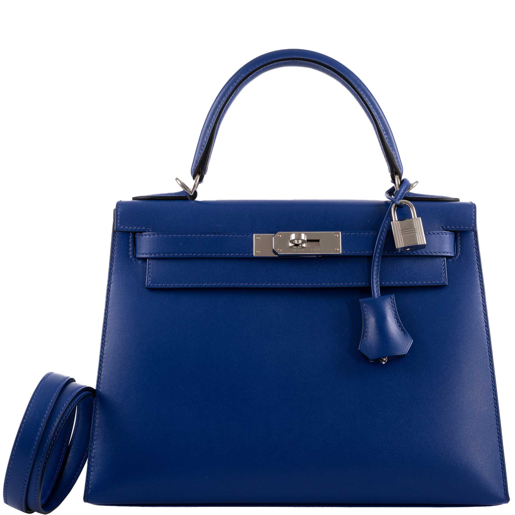 Hermès Kelly 28 Sellier Blue Electric Tadelakt leather Palladium Hardware