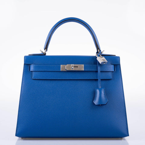Hermès Kelly 28 Sellier Blue France Epsom leather Palladium Hardware - 2021, Z