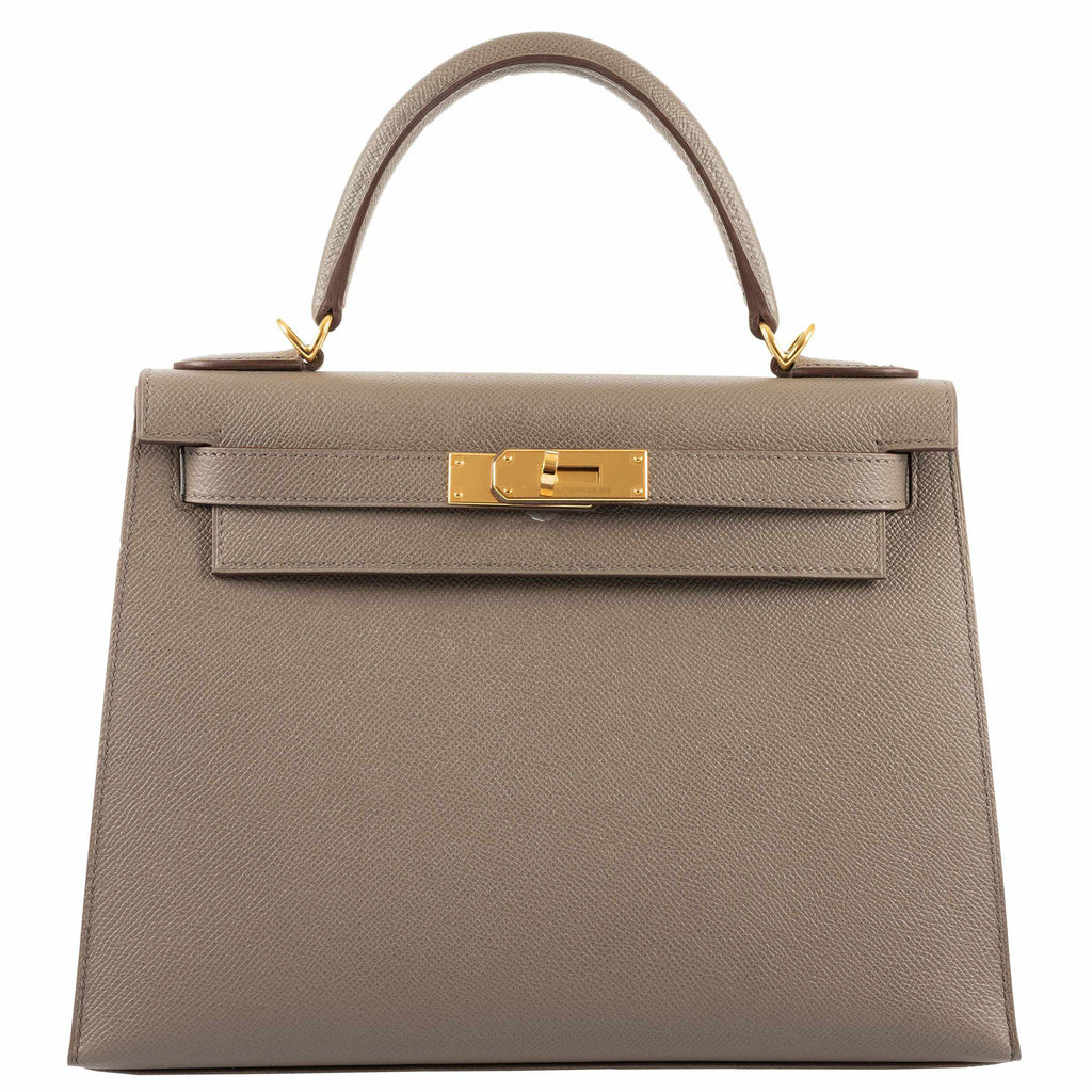 Hermes Kelly bag 28 Sellier Etoupe grey Epsom leather Gold
