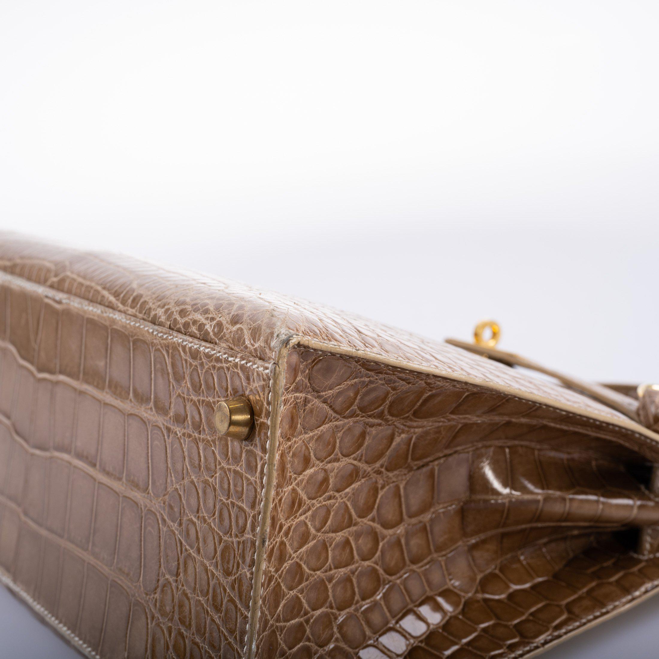 Hermès Kelly 28 Sellier Ficelle Alligator with Gold Hardware - 1994, X Circle