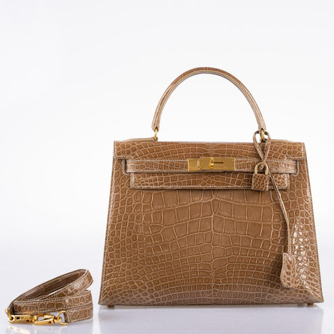 Hermès Kelly 28 Sellier Ficelle Alligator with Gold Hardware - 1994, X Circle