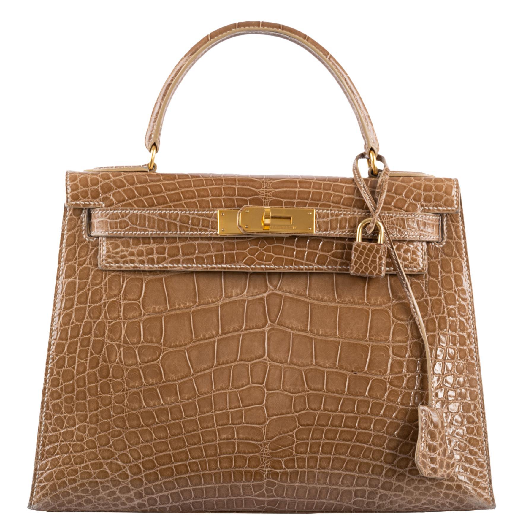 Hermès Kelly 28 Sellier Ficelle Alligator with Gold Hardware - 1994, X Circle