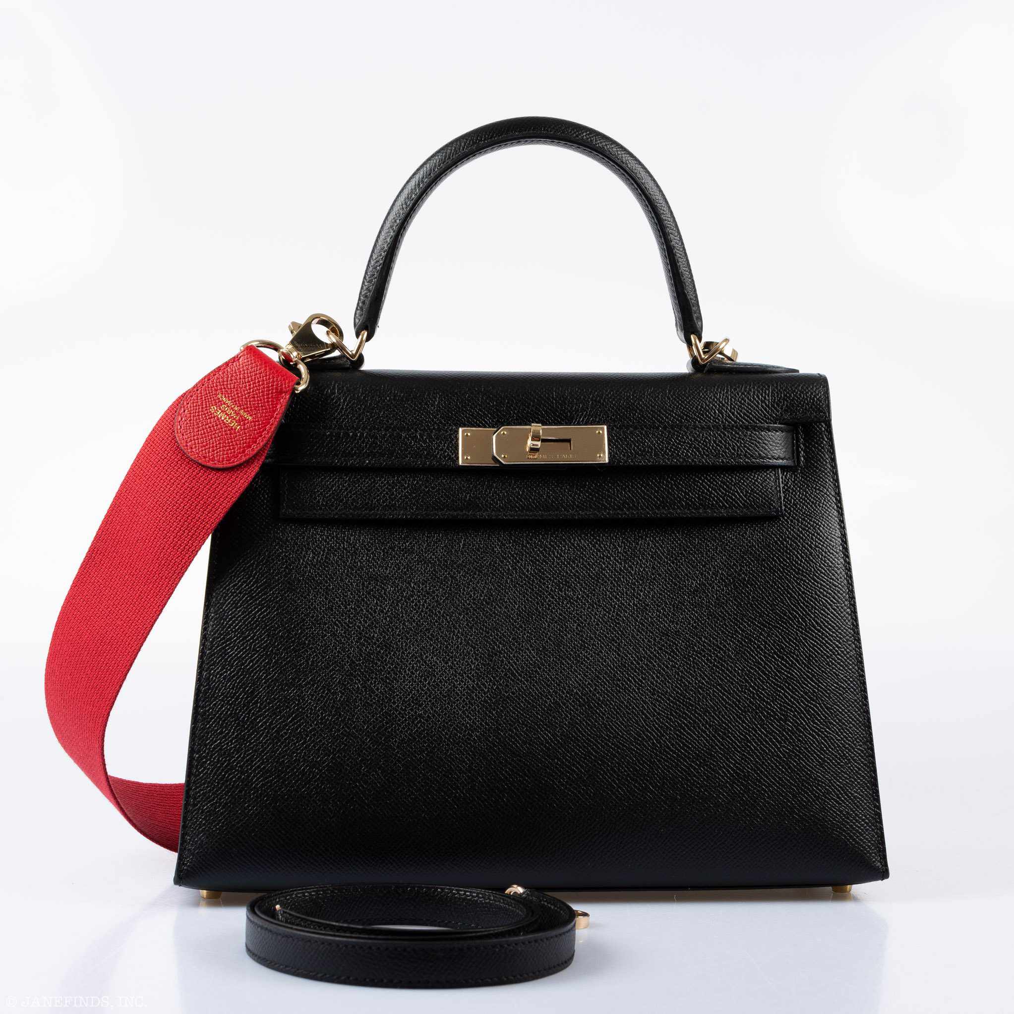 Hermès Kelly 28 Sellier HSS Black Epsom Vermillion Interior Rose Gold Hardware