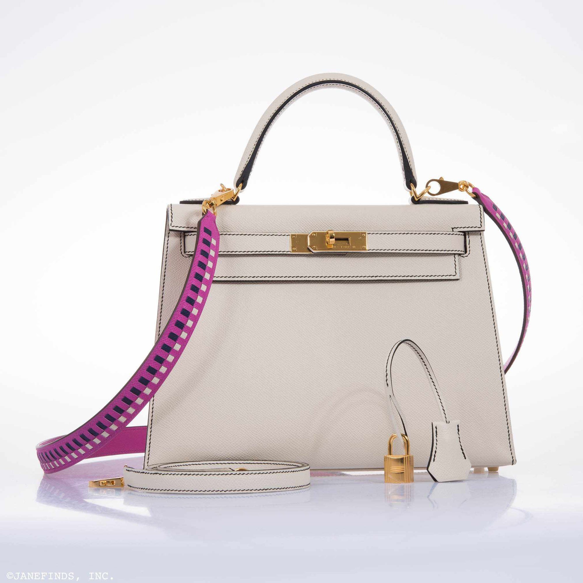 Hermès Kelly 28 Sellier HSS Craie/Noir Epsom Gold Hardware