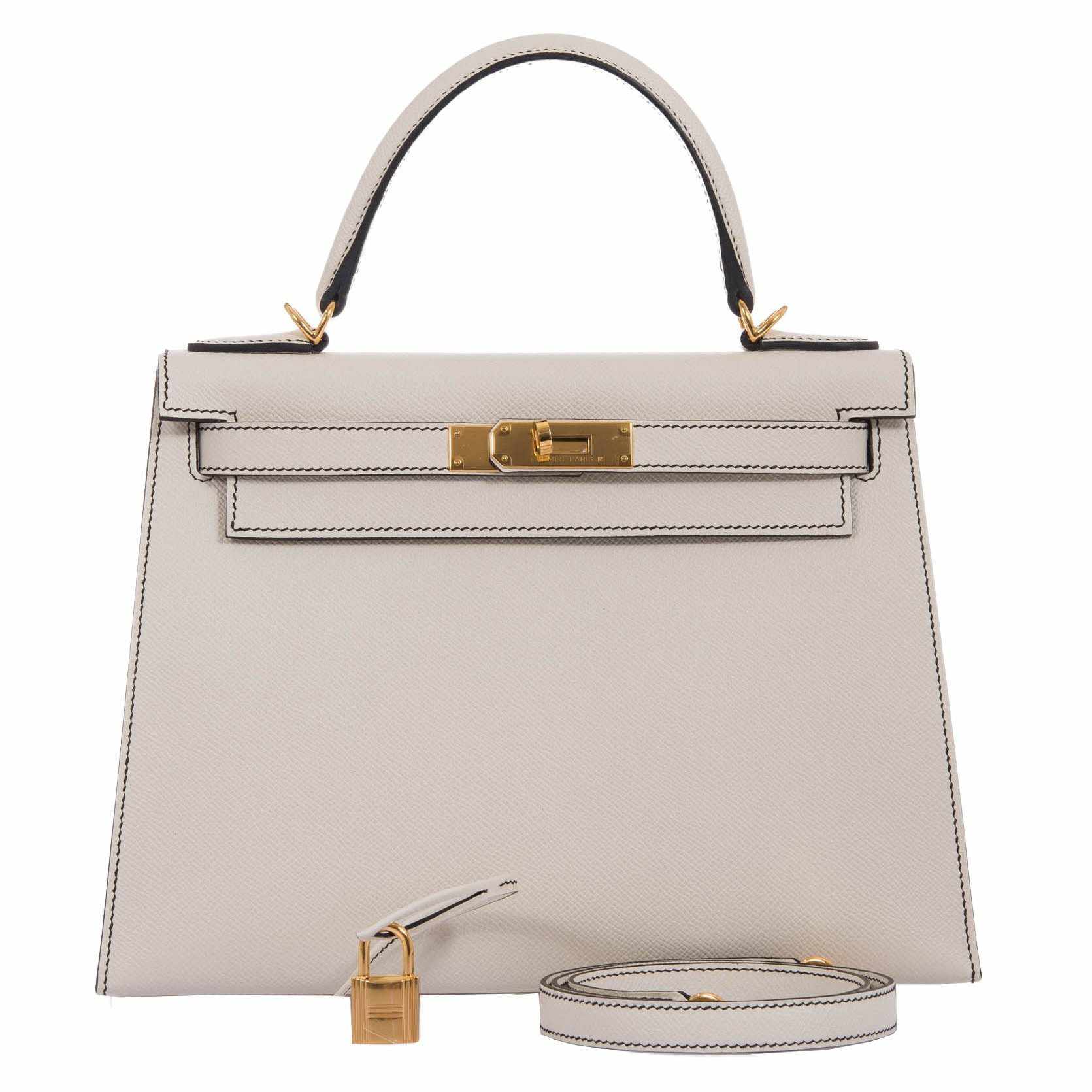 Hermès Kelly 28 Sellier HSS Craie/Noir Epsom Gold Hardware