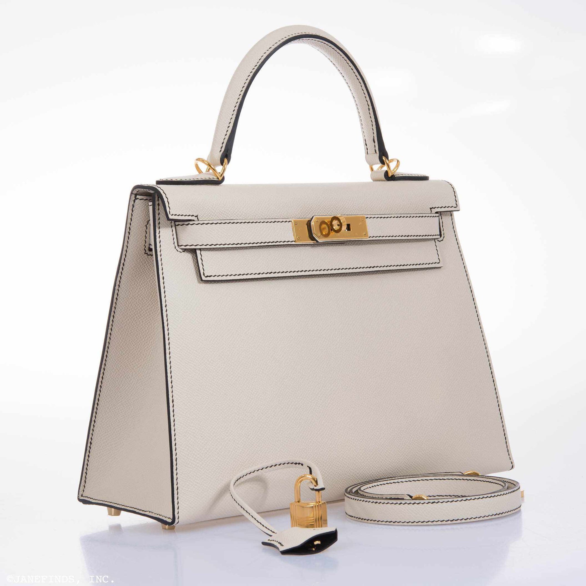 Hermès Kelly 28 Sellier HSS Craie/Noir Epsom Gold Hardware