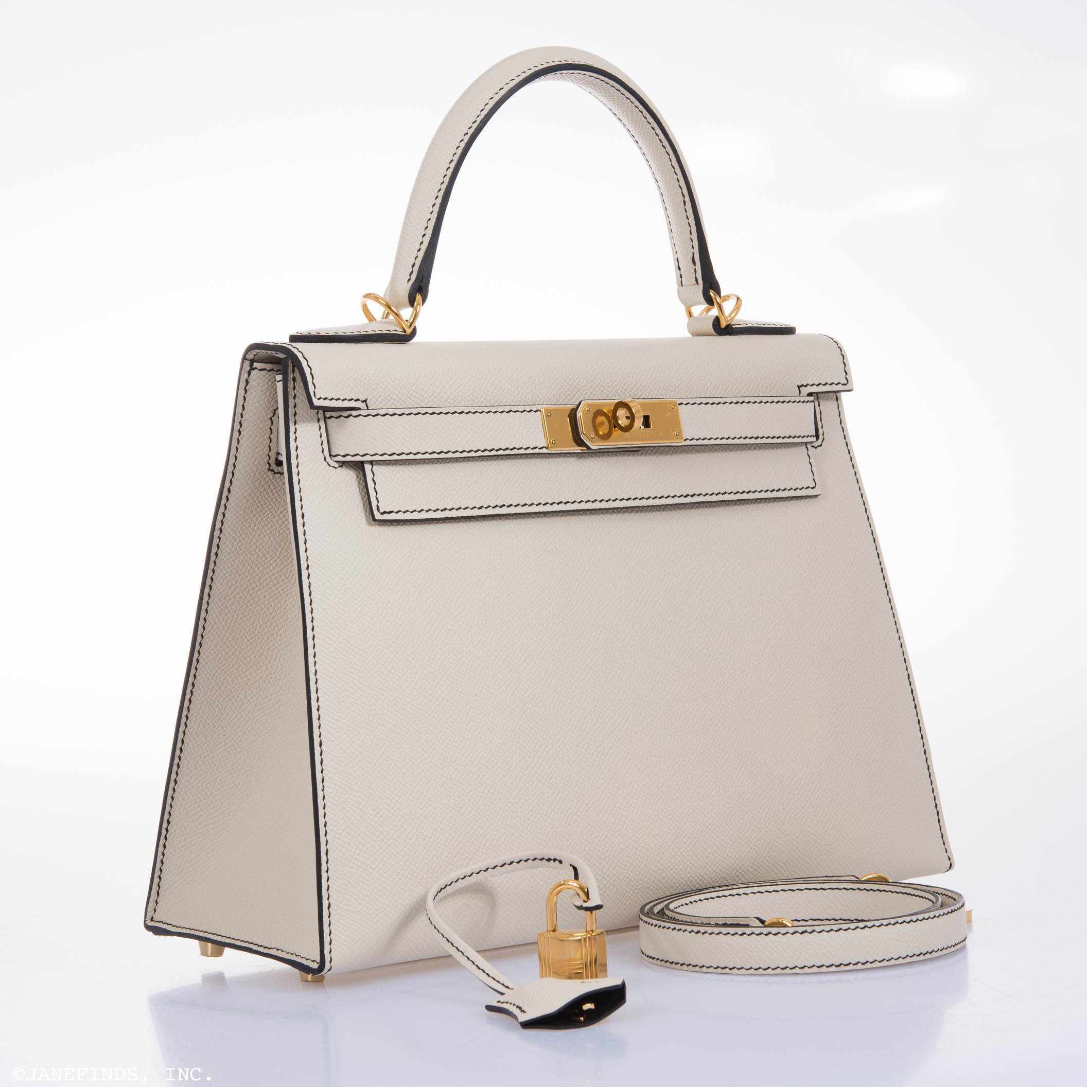 Hermès Kelly 28 Sellier HSS Craie/Noir Epsom Gold Hardware