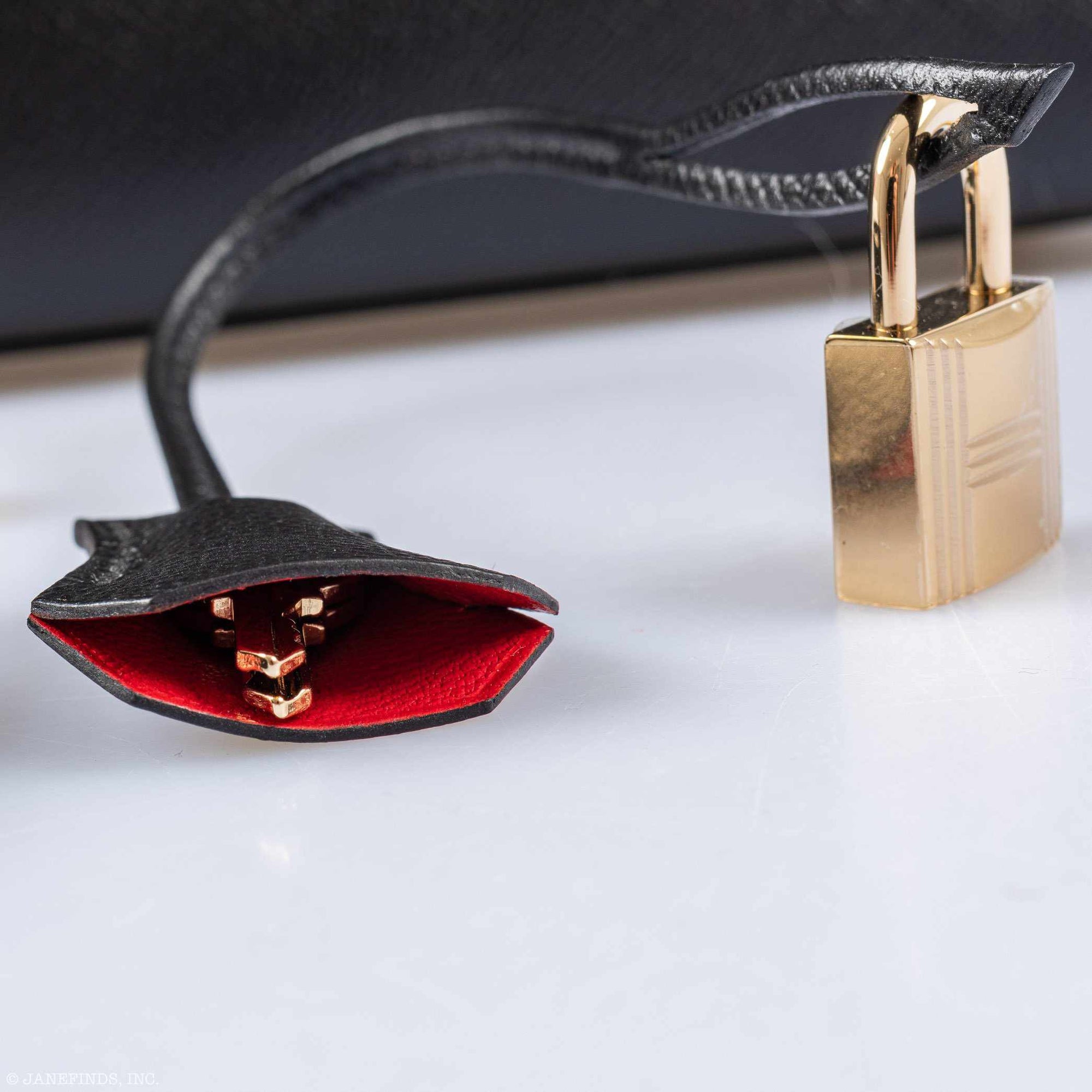 Hermès Kelly 28 Sellier HSS Noir Vermillon Epsom Rose Gold Hardware