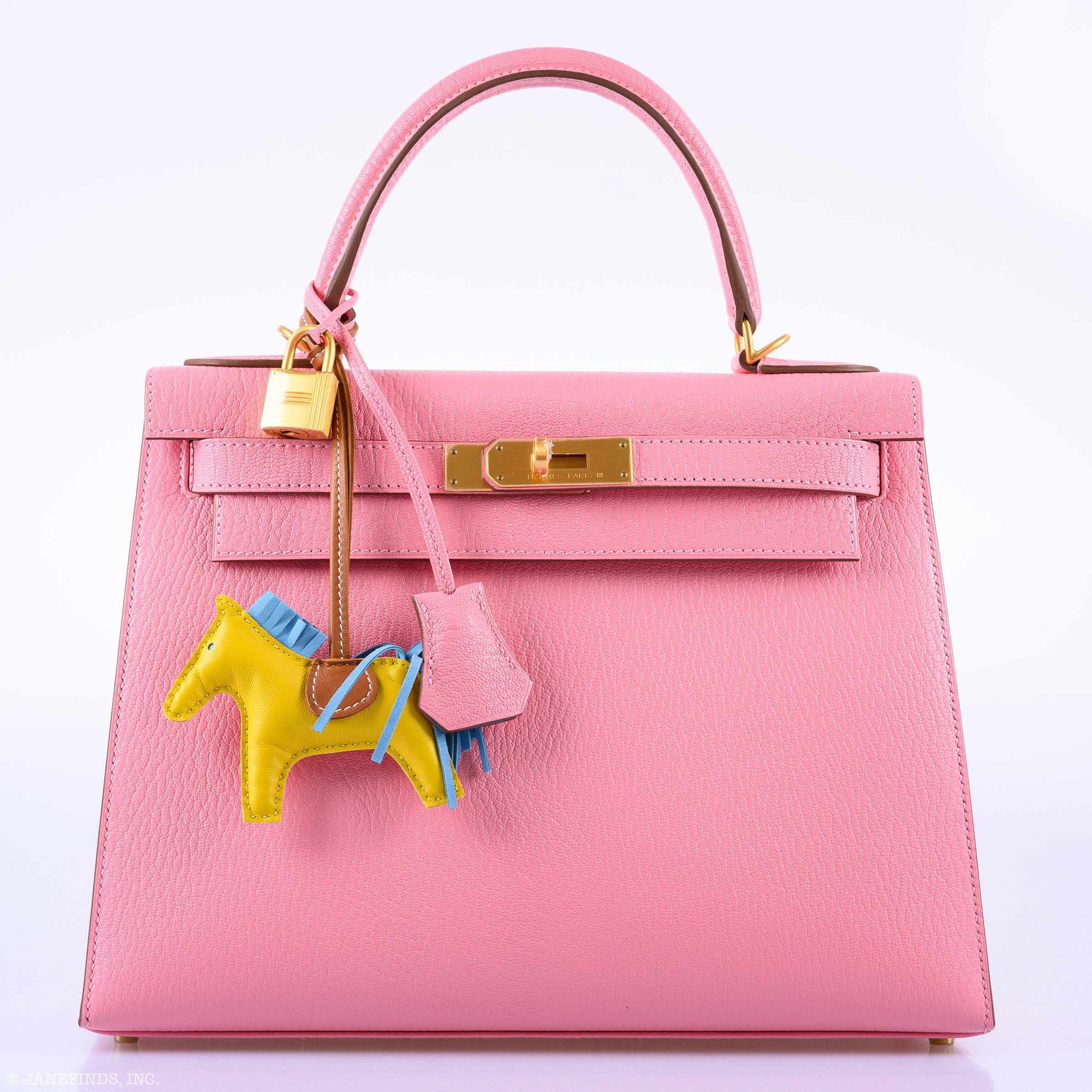 Hermès Kelly 28 Sellier HSS Rose Confetti/Bleu Paradis Chèvre Brushed Gold Hardware