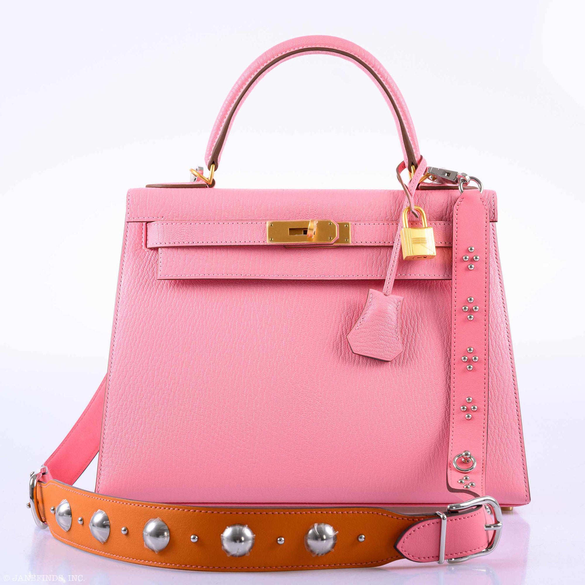 Hermès Kelly 28 Sellier HSS Rose Confetti/Bleu Paradis Chèvre Brushed Gold Hardware