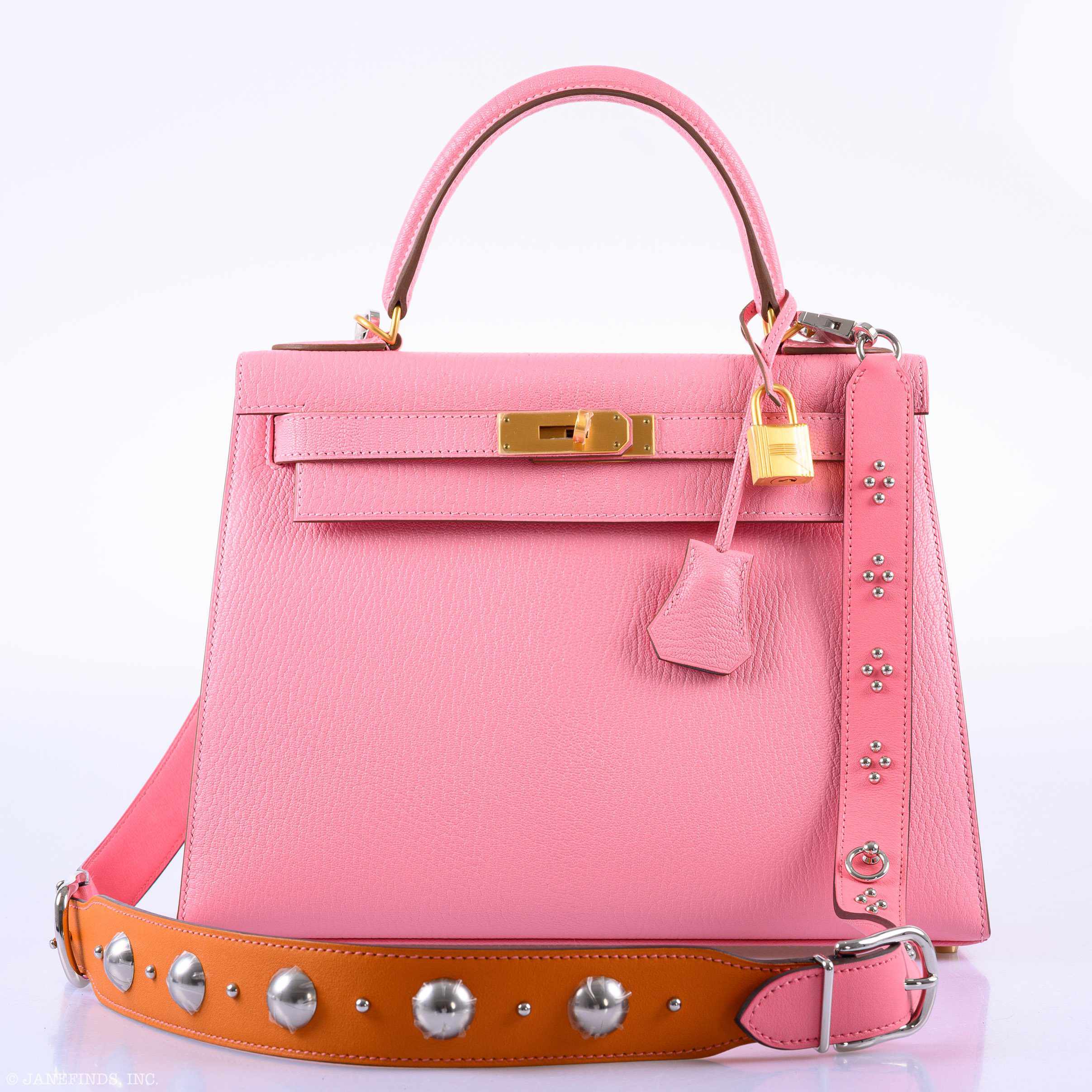 Hermès Kelly 28 Sellier HSS Rose Confetti/Bleu Paradis Chèvre Brushed Gold Hardware