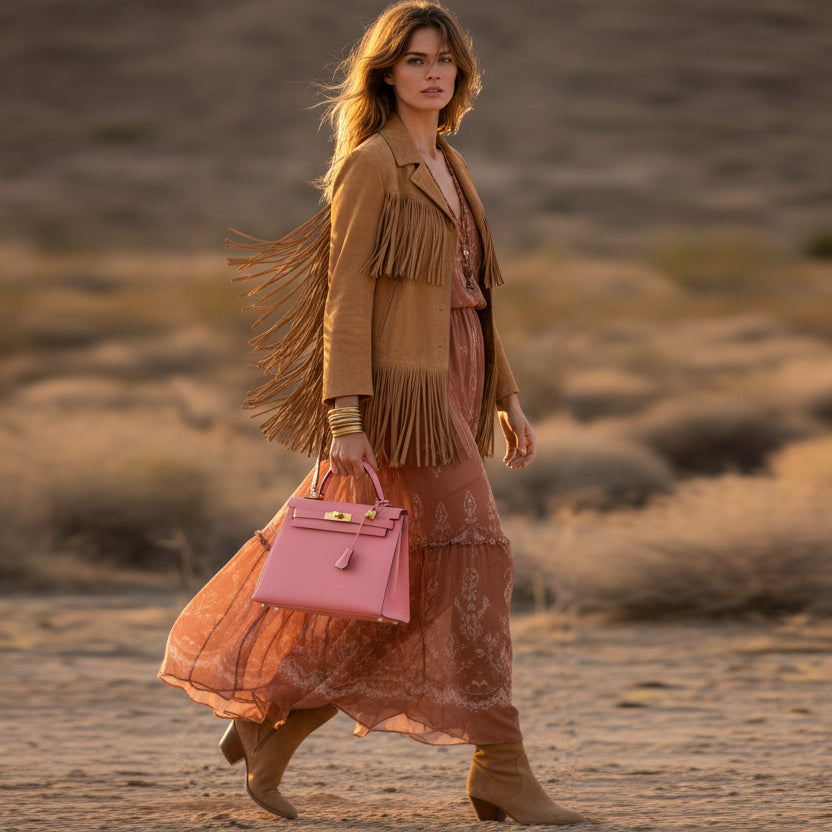 Hermès Kelly 28 Sellier HSS Rose Confetti/Bleu Paradis Chèvre Brushed Gold Hardware