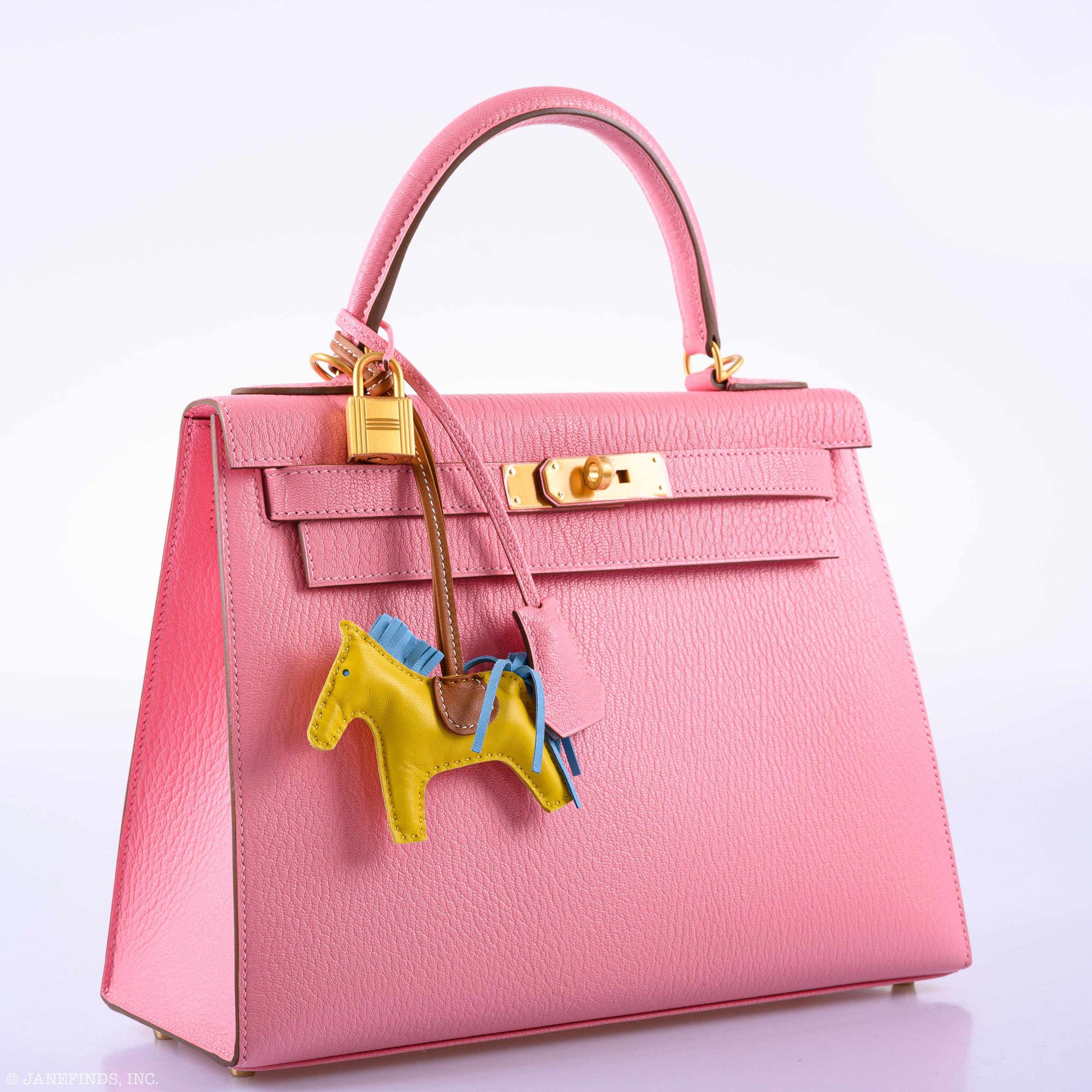 Hermès Kelly 28 Sellier HSS Rose Confetti/Bleu Paradis Chèvre Brushed Gold Hardware