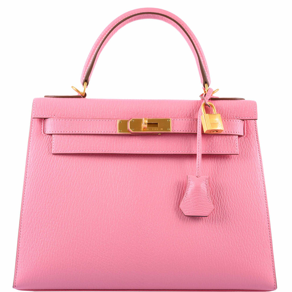 Hermès Kelly 28 Sellier HSS Rose Confetti/Bleu Paradis Chèvre Brushed Gold Hardware
