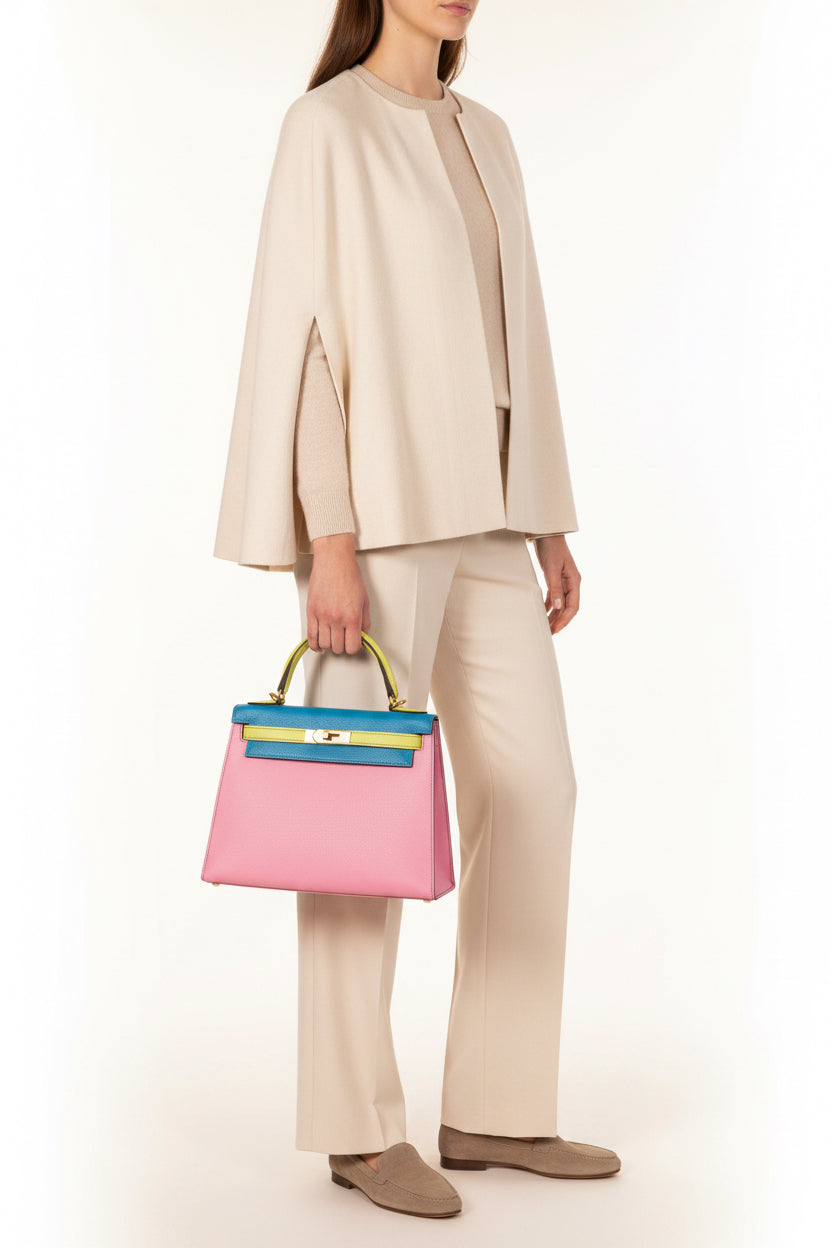 Hermès Kelly 28 Sellier HSS Rose Confetti/Lime/Bleu Aztec Chèvre Brushed Gold Hardware