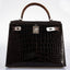 Hermès Kelly 28 Sellier Macassar, Ebene, Miel and Rose Extreme Alligator Palladium Hardware - 2021, Z