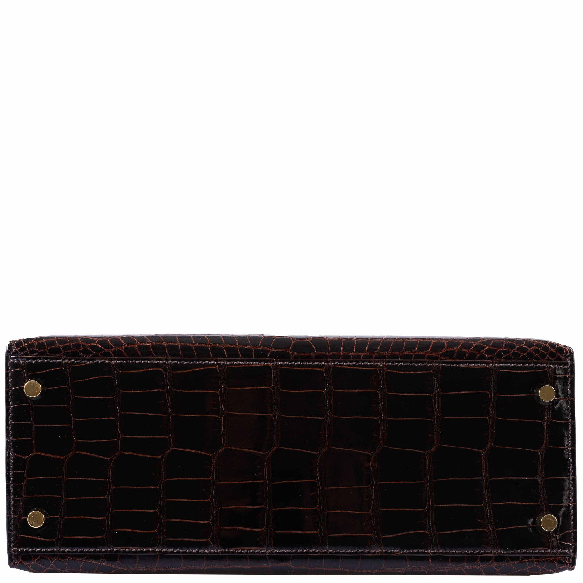 Hermès Kelly 28 Sellier Marron Foncé Shiny Porosus Crocodile Gold Hardware