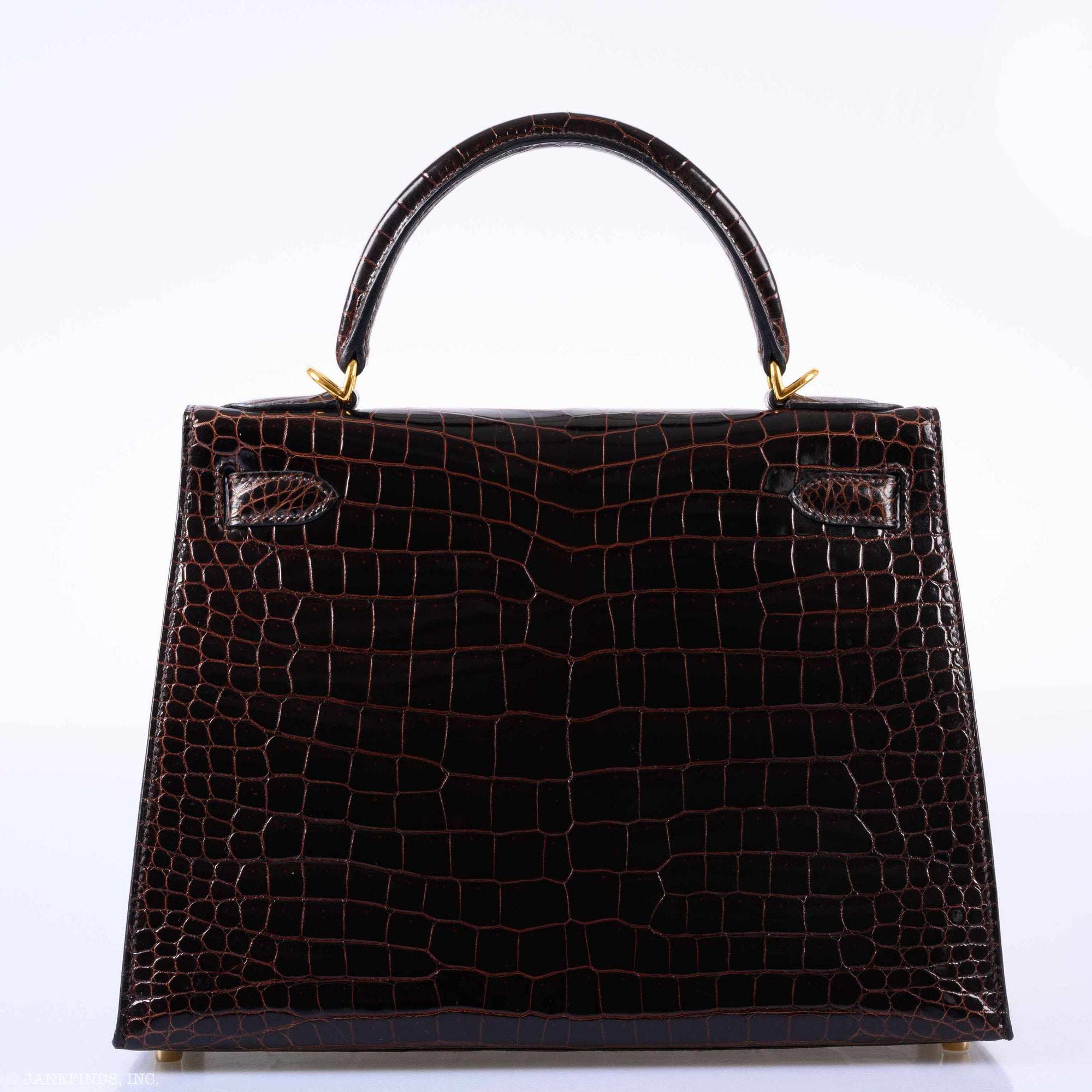 Hermès Kelly 28 Sellier Marron Foncé Shiny Porosus Crocodile Gold Hardware