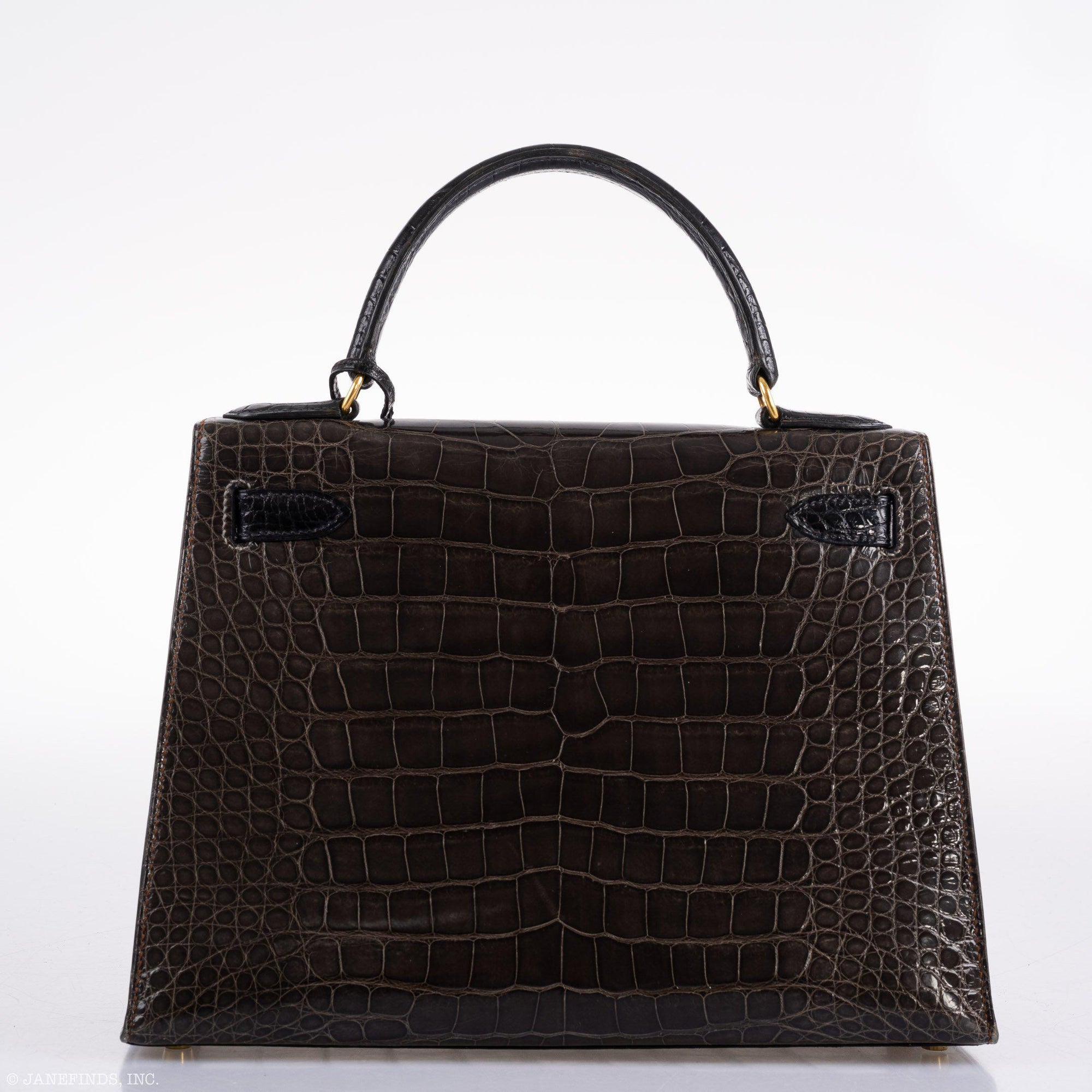Hermès Kelly 28 Sellier Miel, Graphite & Black Alligator with Gold Hardware