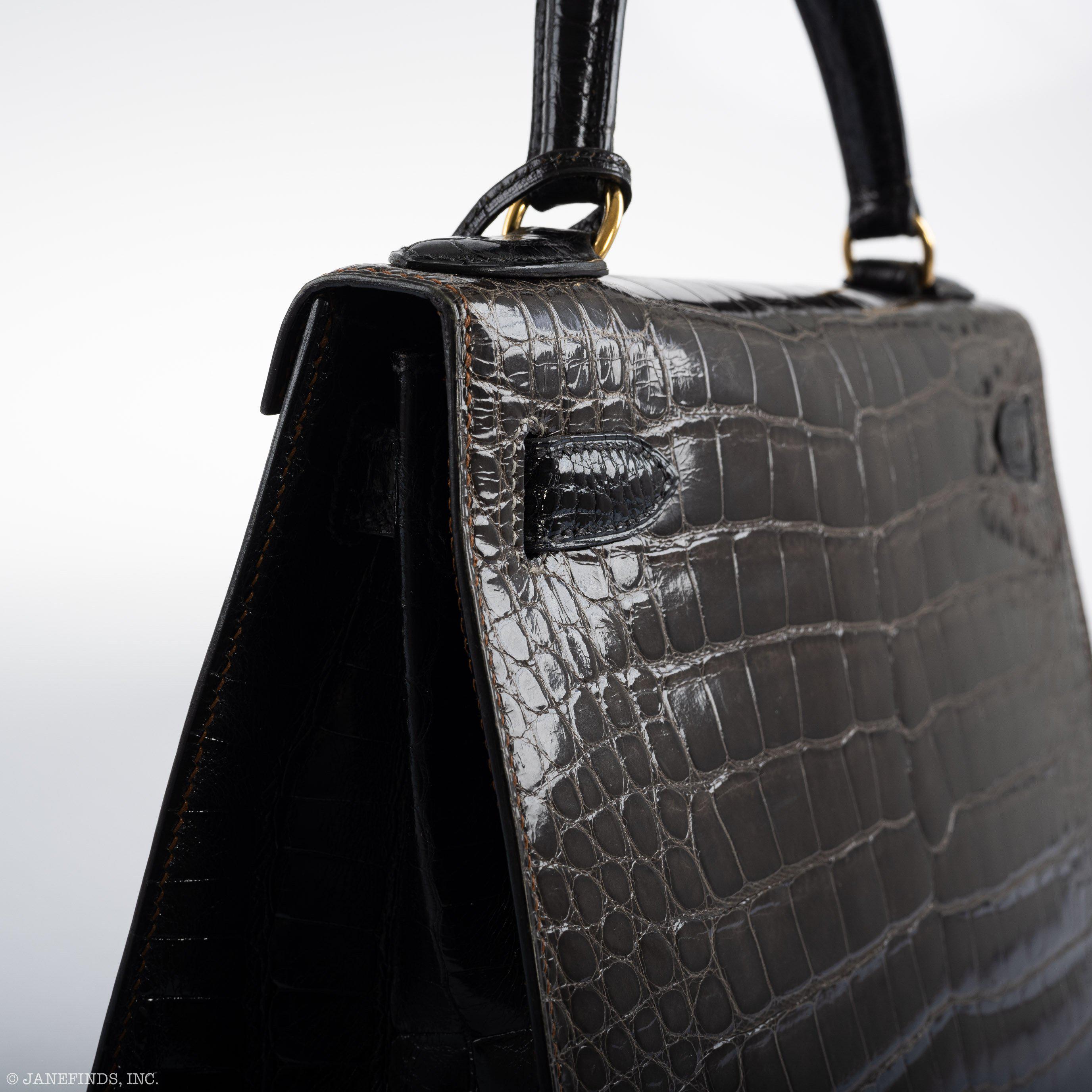 Hermès Kelly 28 Sellier Miel, Graphite & Black Alligator with Gold Hardware - 1995, Y Circle