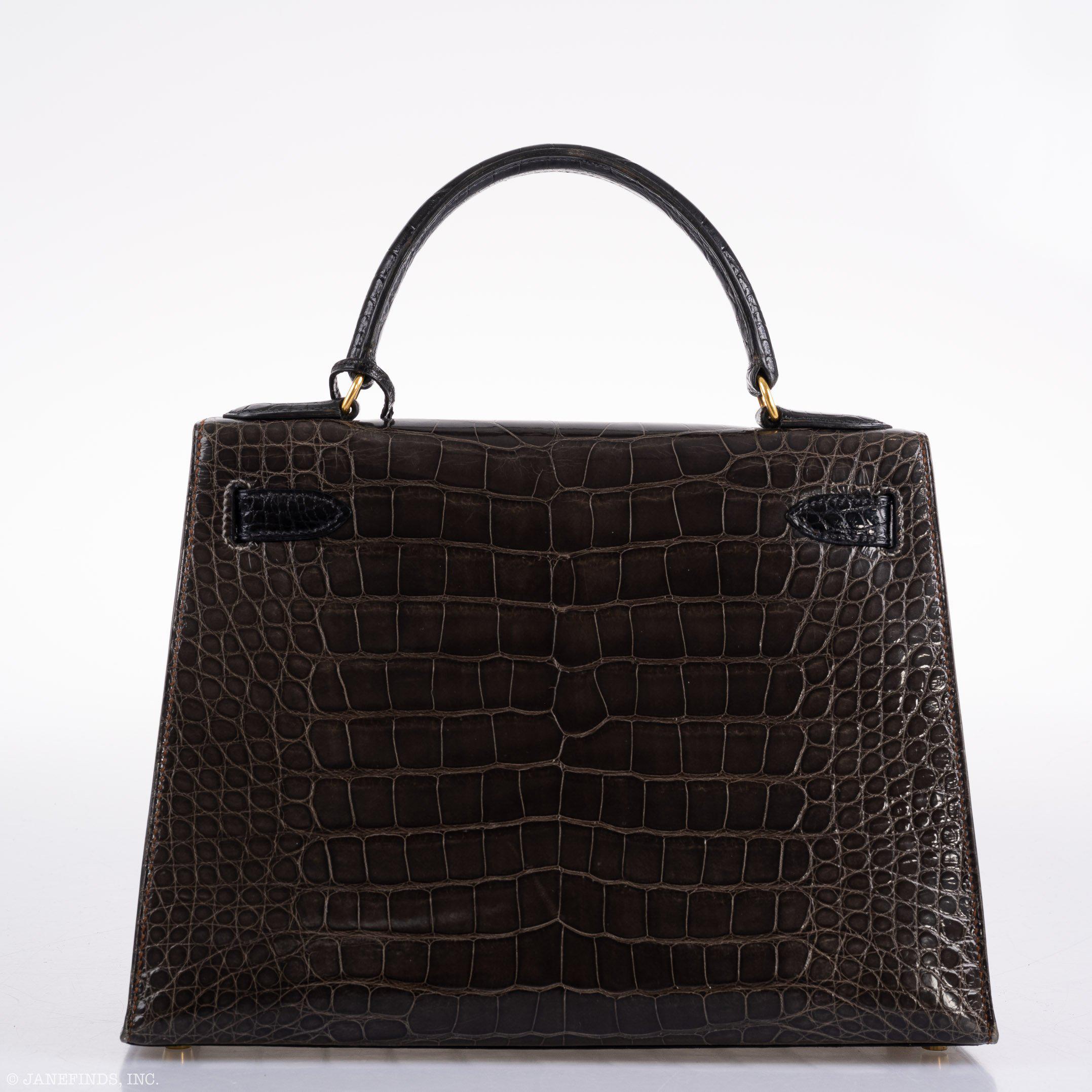 Hermès Kelly 28 Sellier Miel, Graphite & Black Alligator with Gold Hardware - 1995, Y Circle