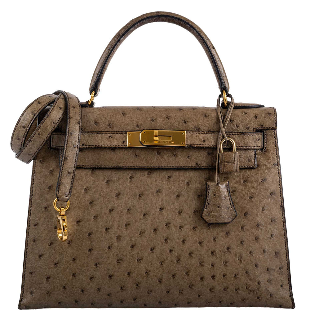 Hermès Kelly 28 Sellier Mousse Ostrich Gold Hardware - Circle W