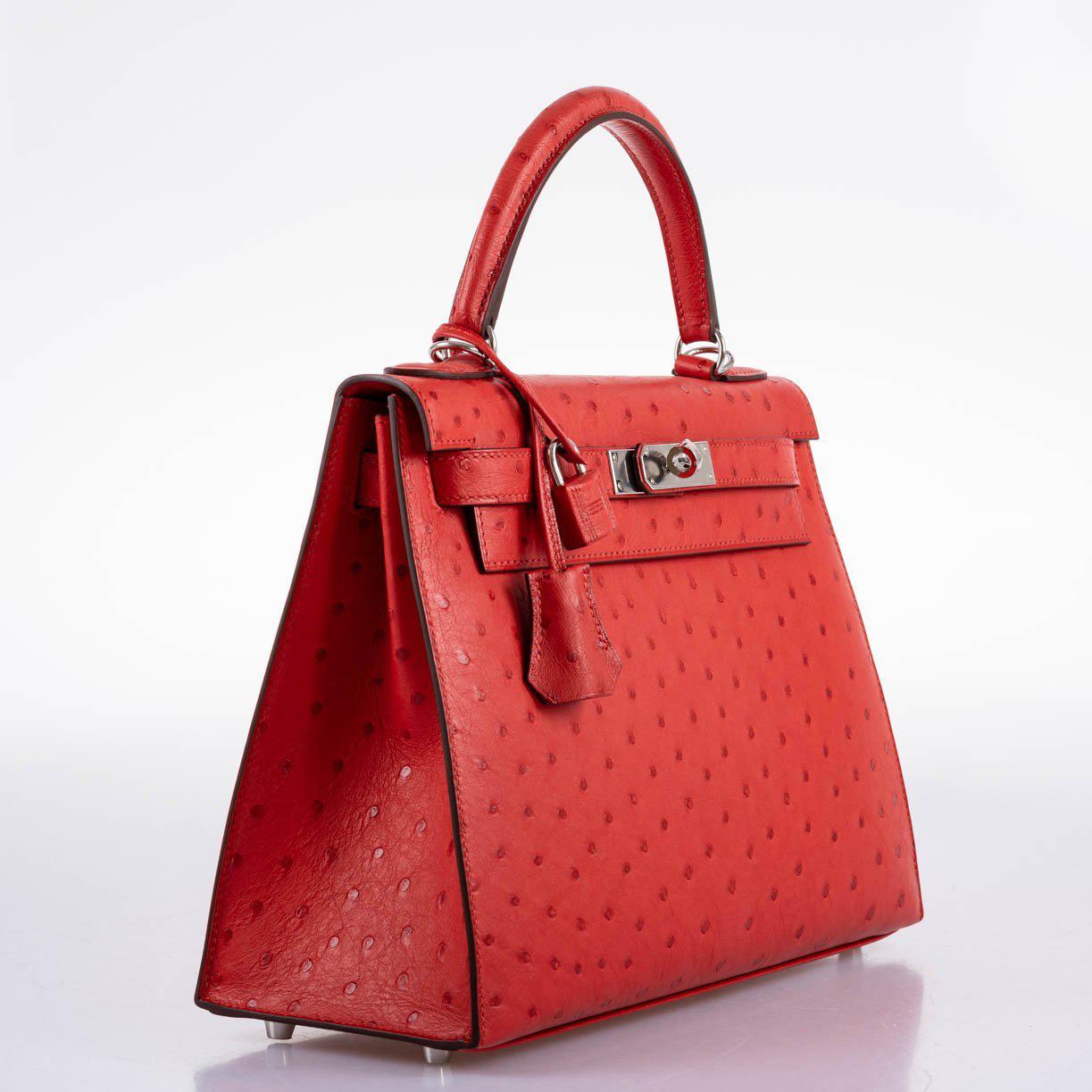 Hermès Kelly 28 Sellier Rouge Vif Ostrich with Palladium Hardware - 2017, A