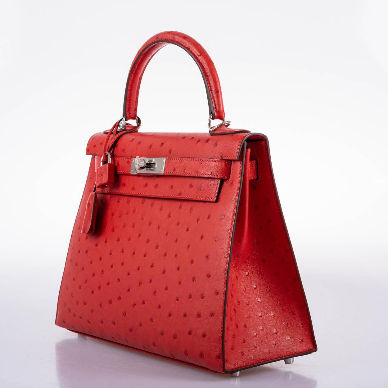 Hermès Kelly 28 Sellier Rouge Vif Ostrich with Palladium Hardware - 2017, A