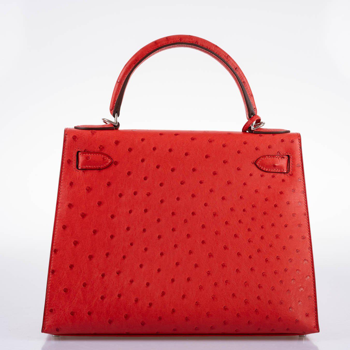 Hermès Kelly 28 Sellier Rouge Vif Ostrich with Palladium Hardware - 2017, A