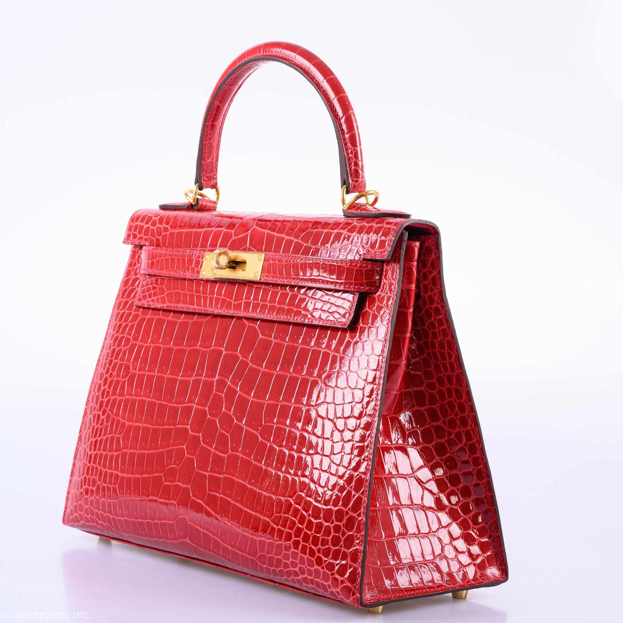 Hermès Kelly 28 Sellier Shiny Braise Porosus Crocodile Gold Hardware