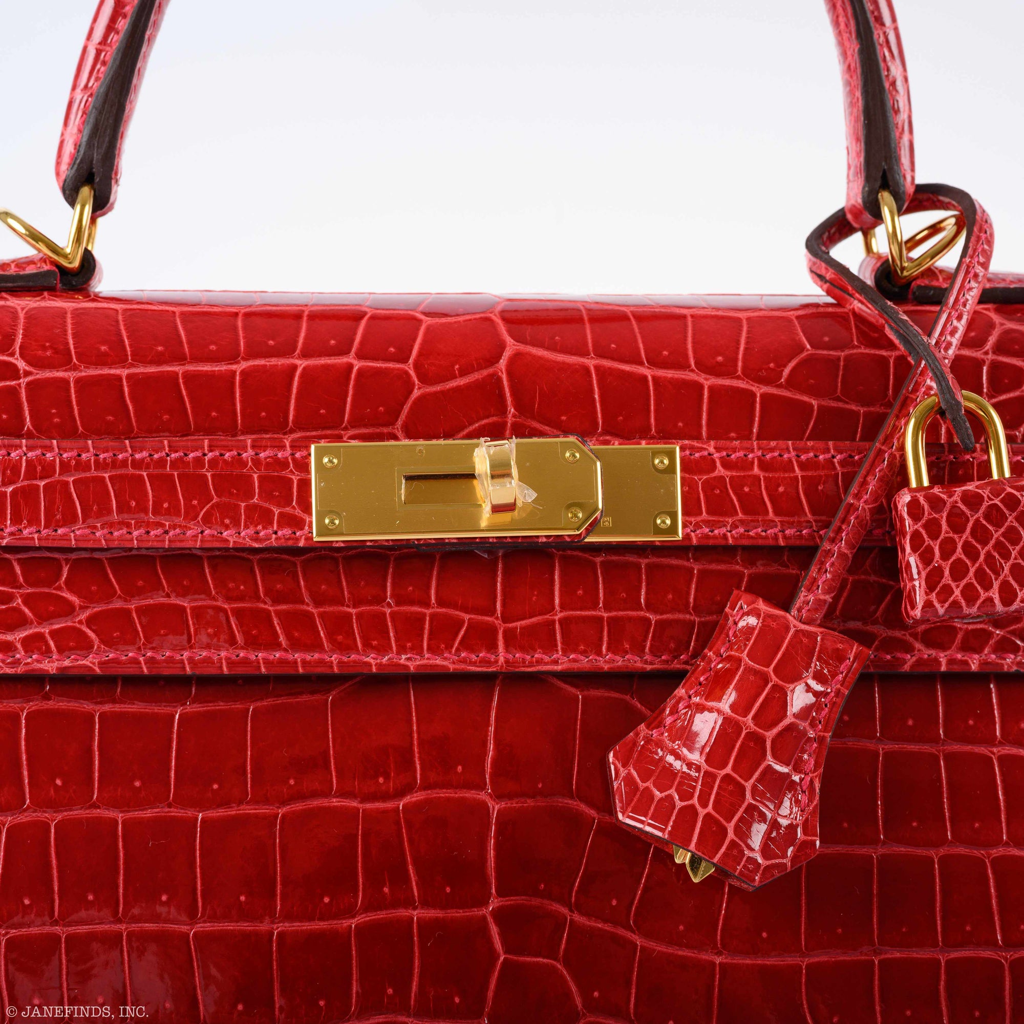 Hermès Kelly 28 Sellier Shiny Braise Porosus Crocodile Gold Hardware