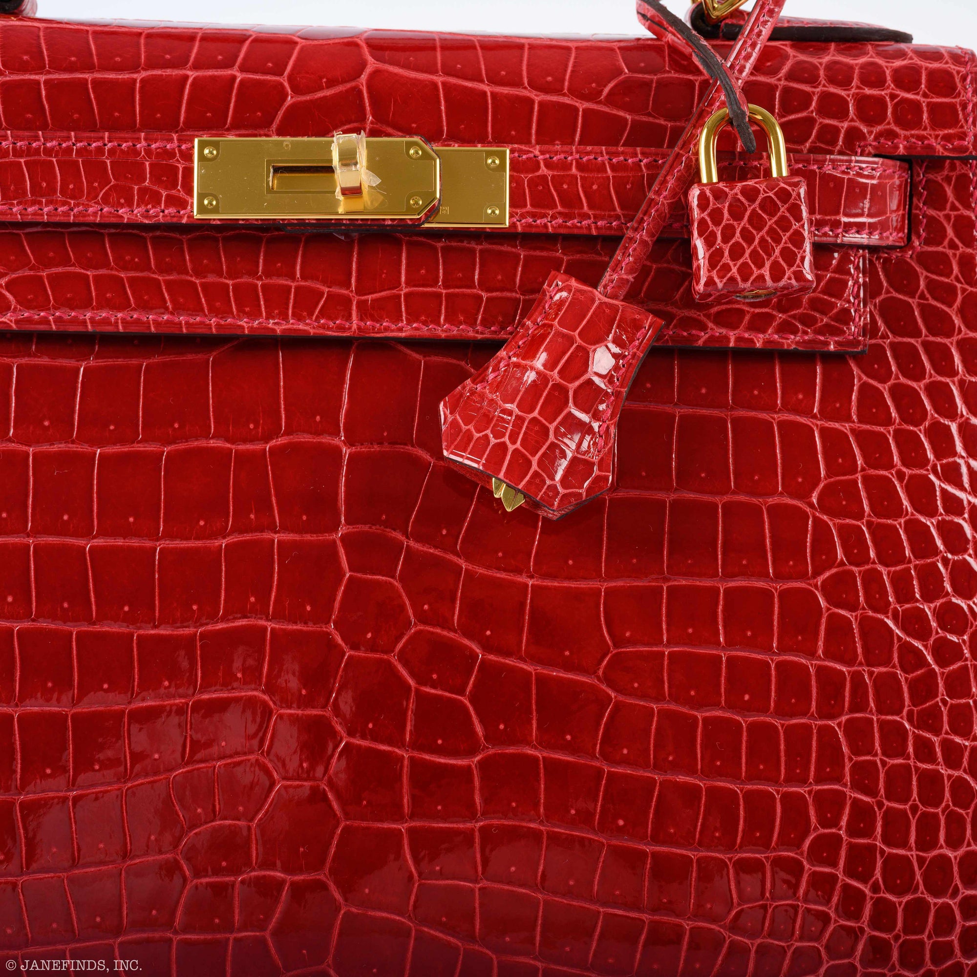 Hermès Kelly 28 Sellier Shiny Braise Porosus Crocodile Gold Hardware