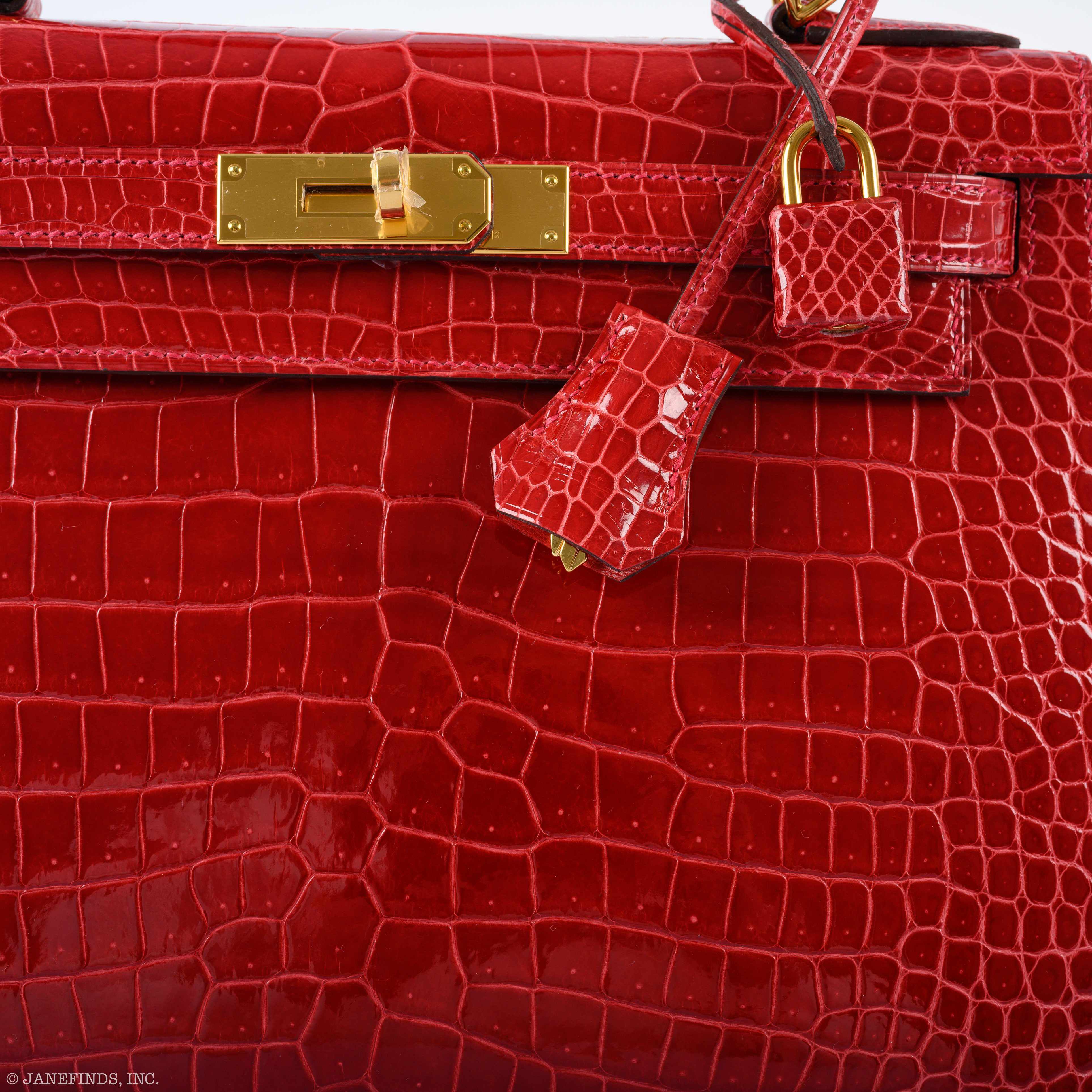 Hermès Kelly 28 Sellier Shiny Braise Porosus Crocodile Gold Hardware