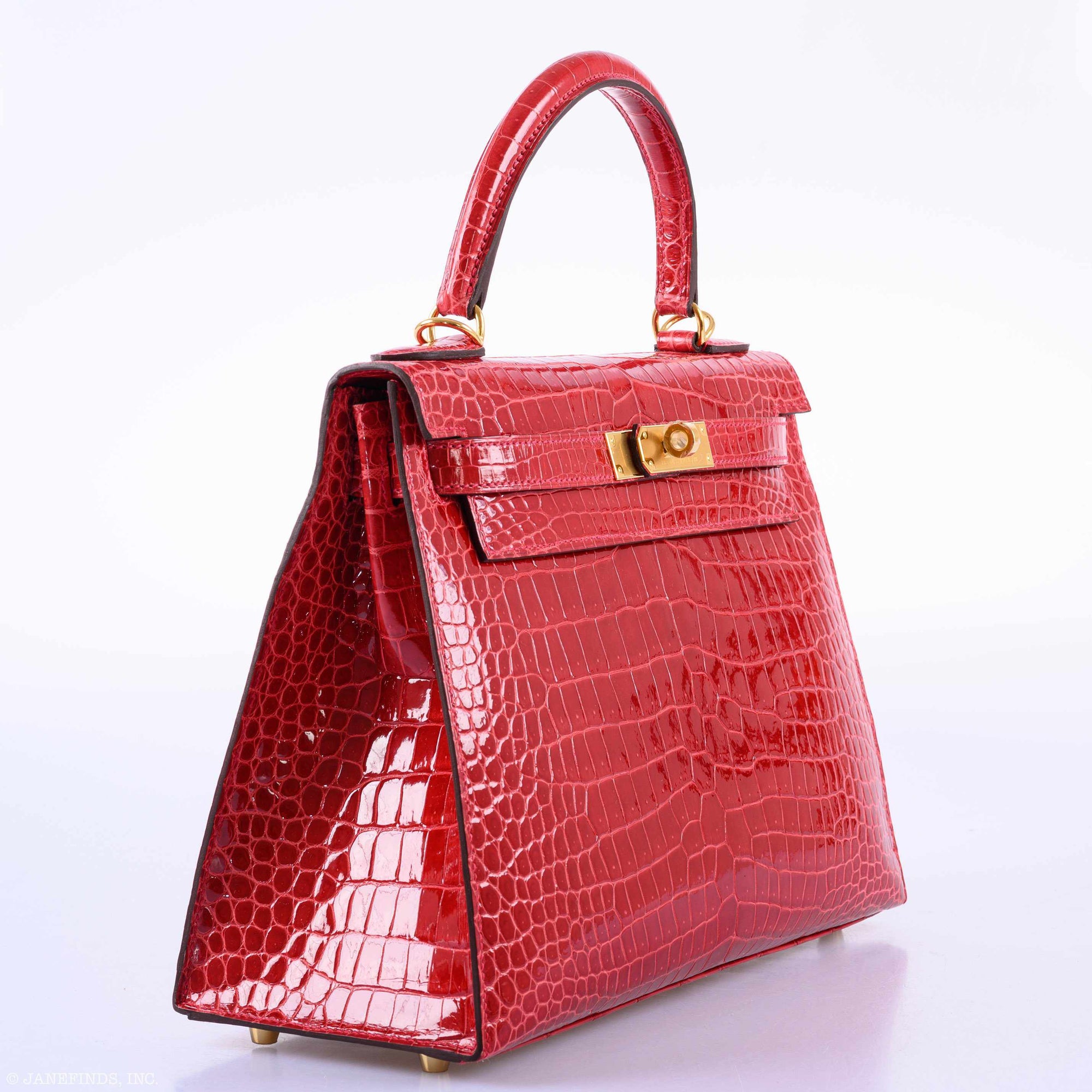 Hermès Kelly 28 Sellier Shiny Braise Porosus Crocodile Gold Hardware