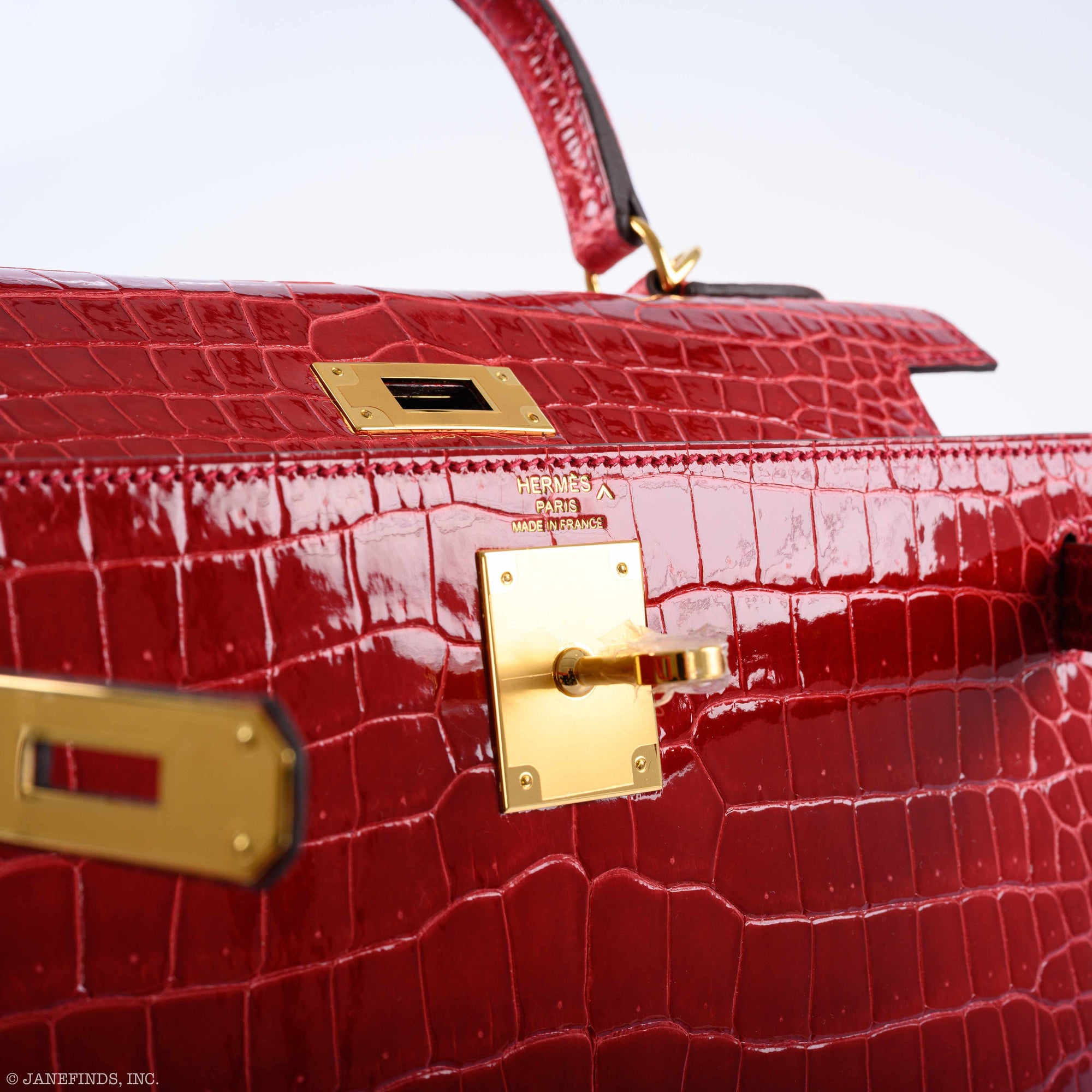 Hermès Kelly 28 Sellier Shiny Braise Porosus Crocodile Gold Hardware