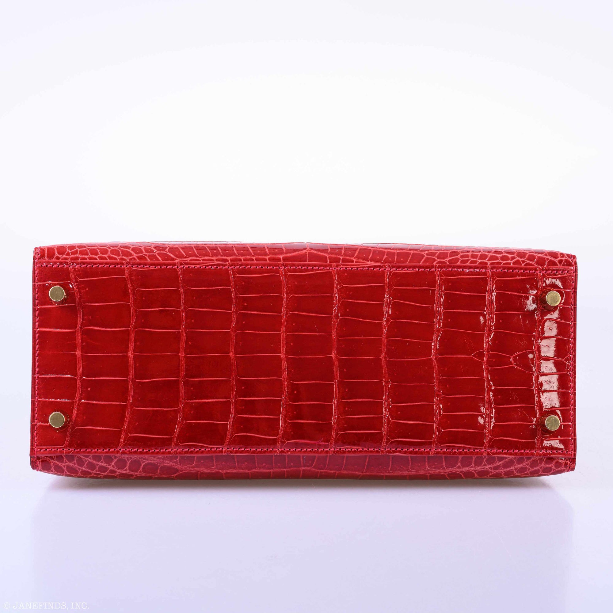 Hermès Kelly 28 Sellier Shiny Braise Porosus Crocodile Gold Hardware