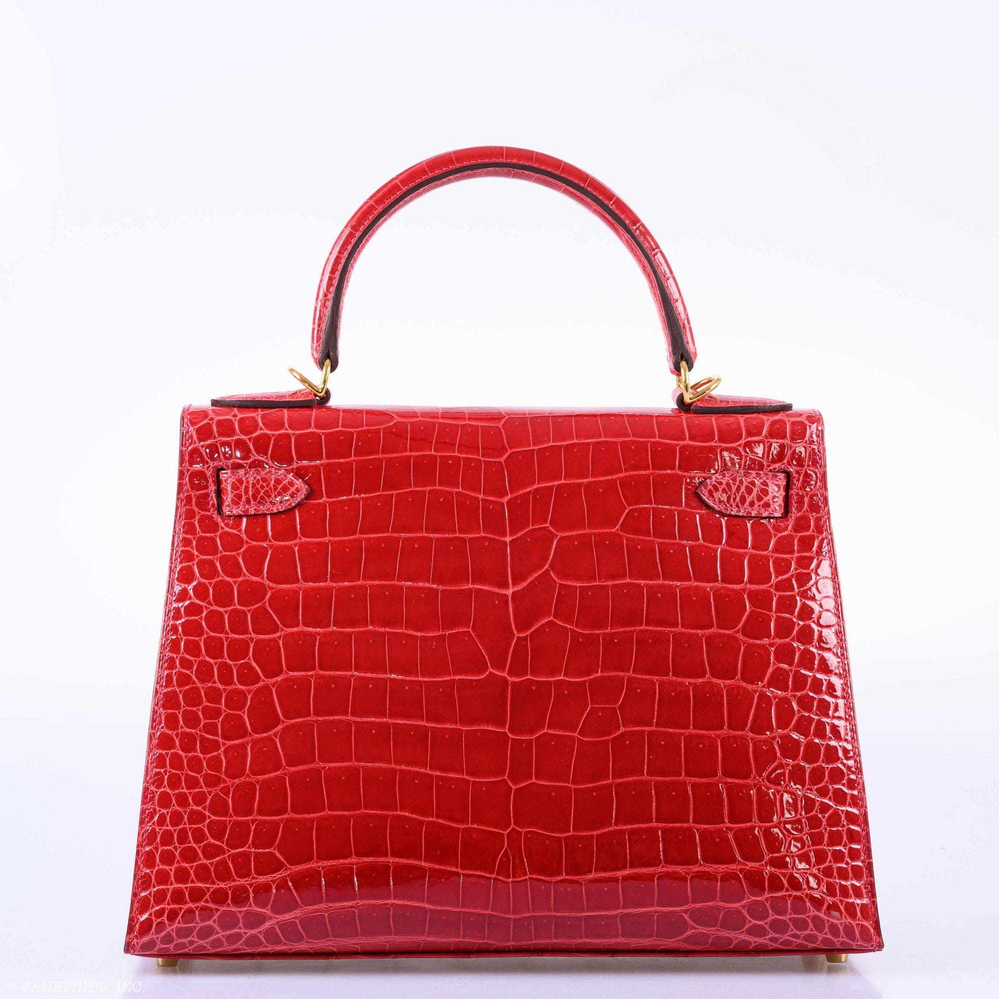 Hermès Kelly 28 Sellier Shiny Braise Porosus Crocodile Gold Hardware