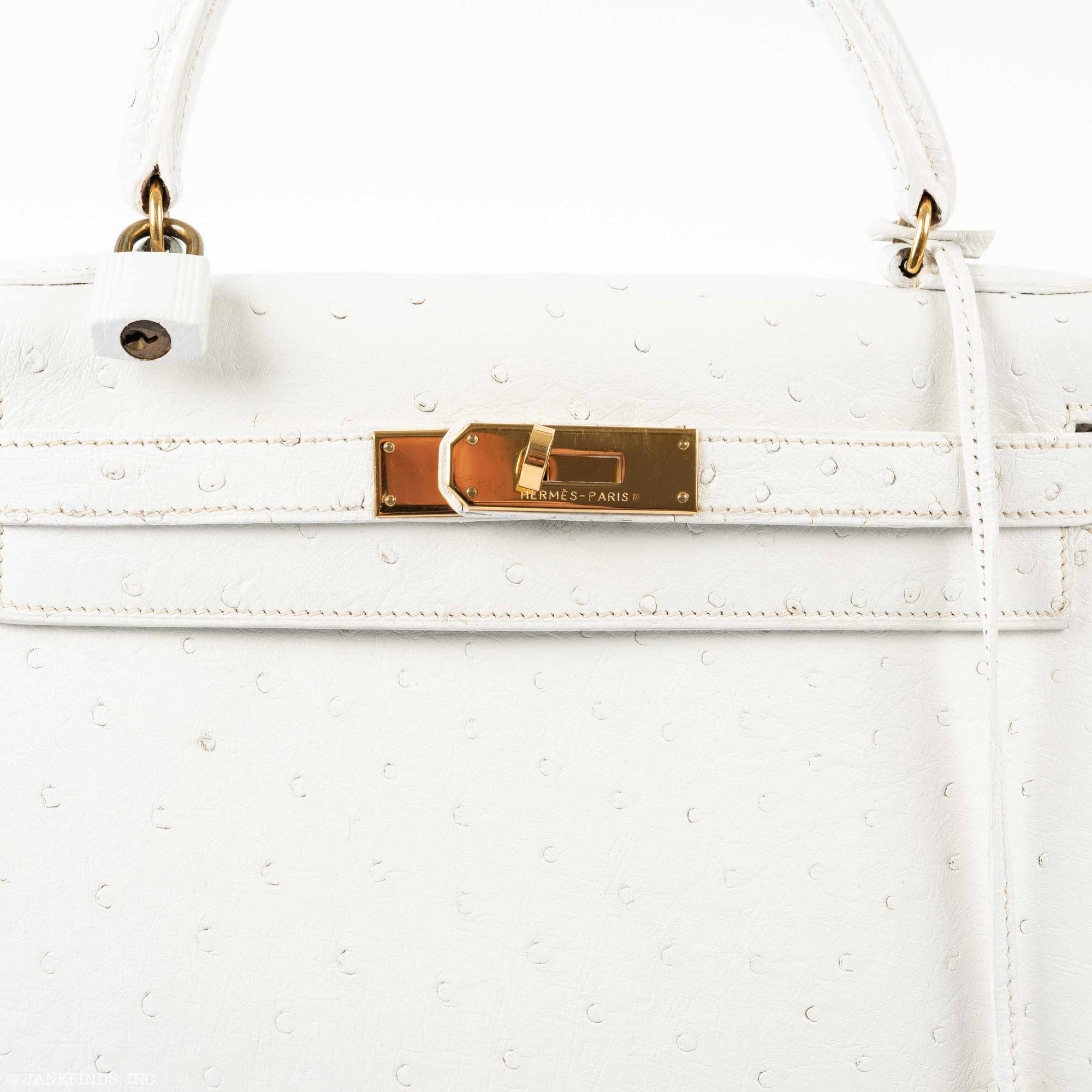 Hermès Kelly 28 Sellier White Ostrich Gold Hardware