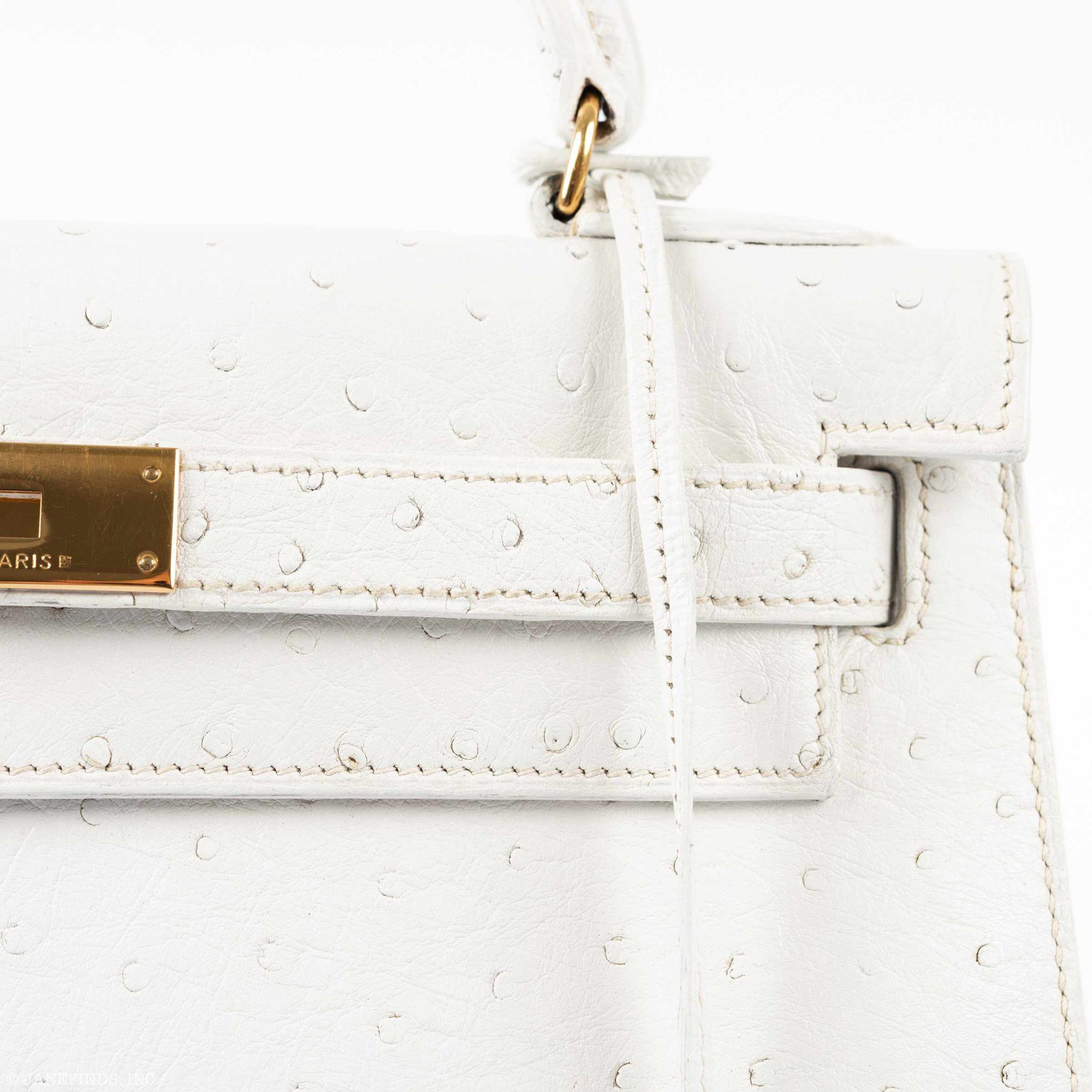 Hermès Kelly 28 Sellier White Ostrich Gold Hardware