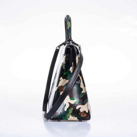 Hermès Kelly 32 Black Box Camouflage Ruthenium Hardware * JaneFinds Custom Shop