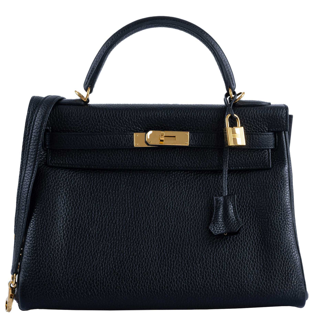 Hermes Kelly 32 Bag black leather with gold Hardware Tote