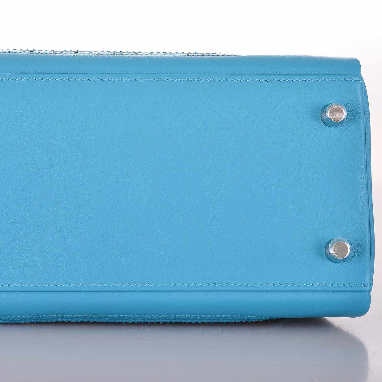 Hermès Kelly 32 "Ghillies" Limited Edition Turquoise Clemence & Swift Palladium Hardware