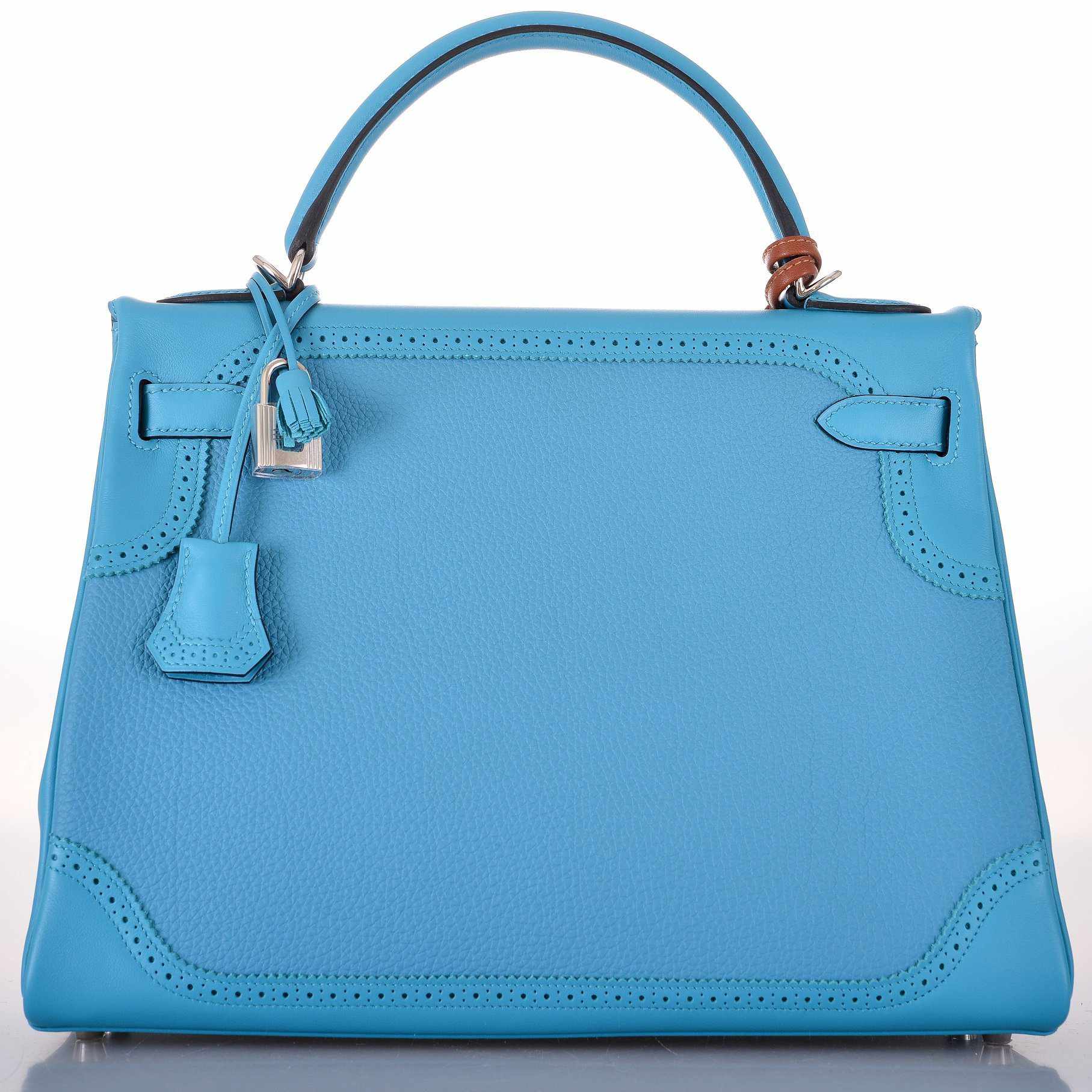 Hermès Kelly 32 Ghillies Turquoise Clemence And Swift Palladium Hardware