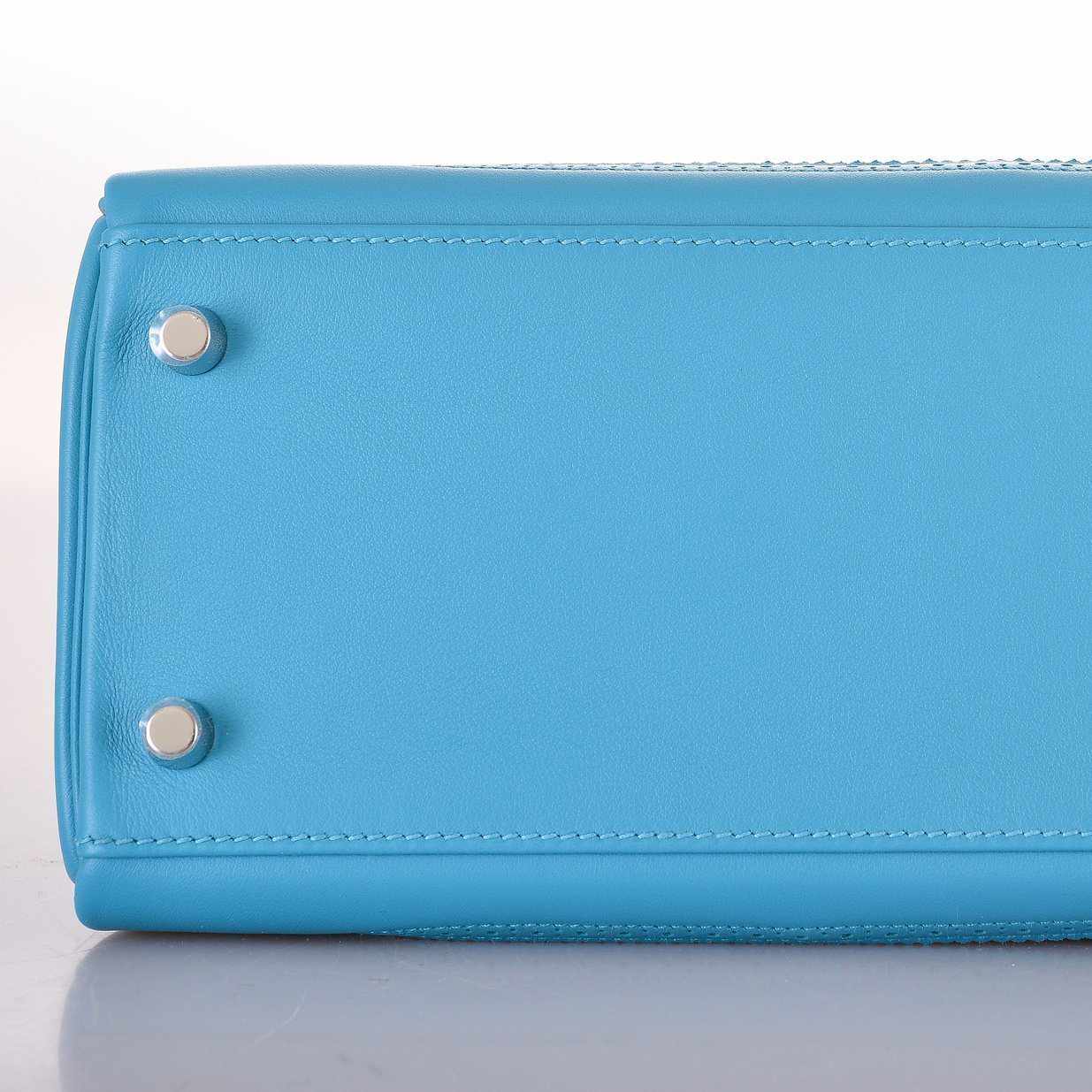 Hermès Kelly 32 Ghillies Turquoise Clemence & Swift Palladium Hardware