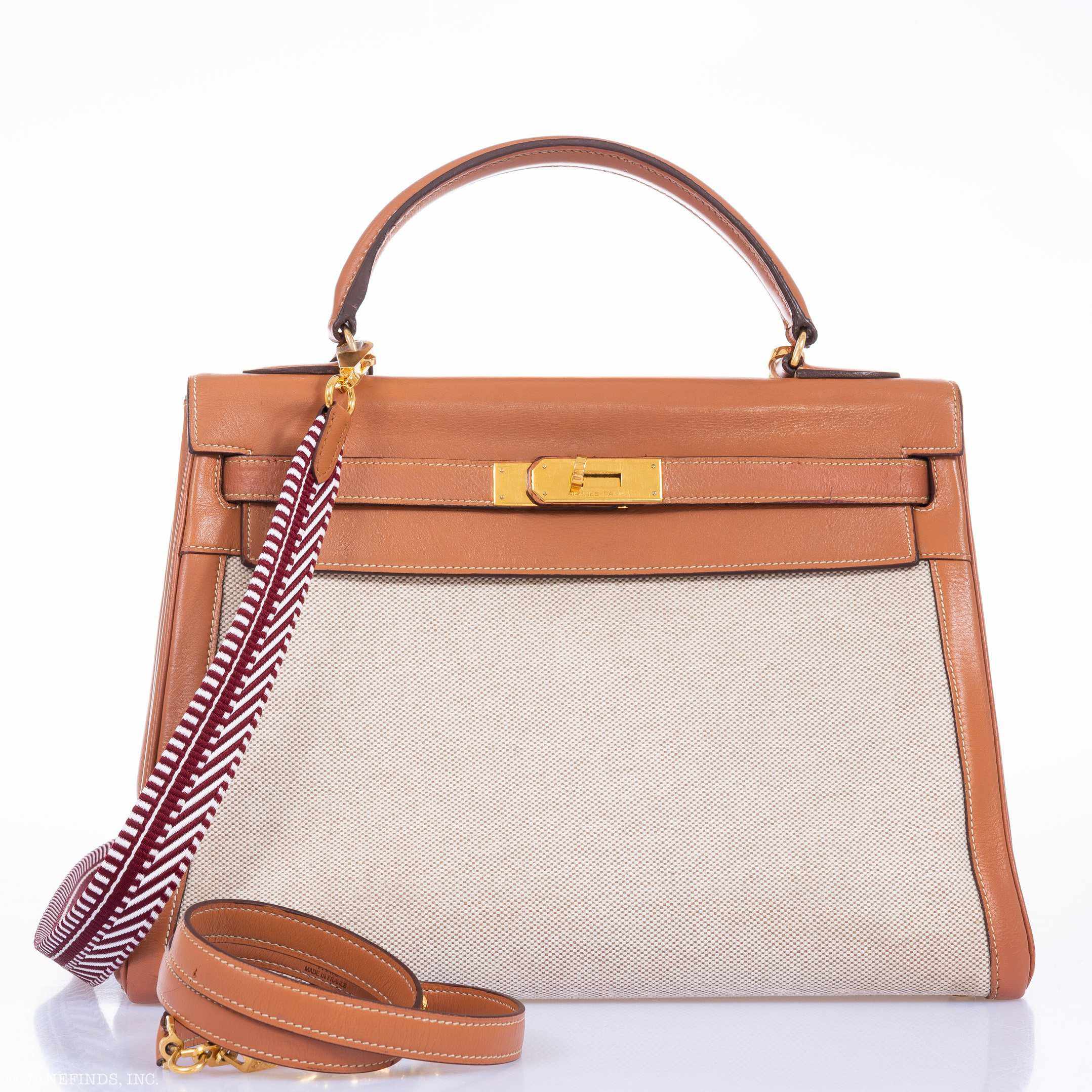 Hermès Kelly 32 Gold Box Calf & Toile Gold Hardware