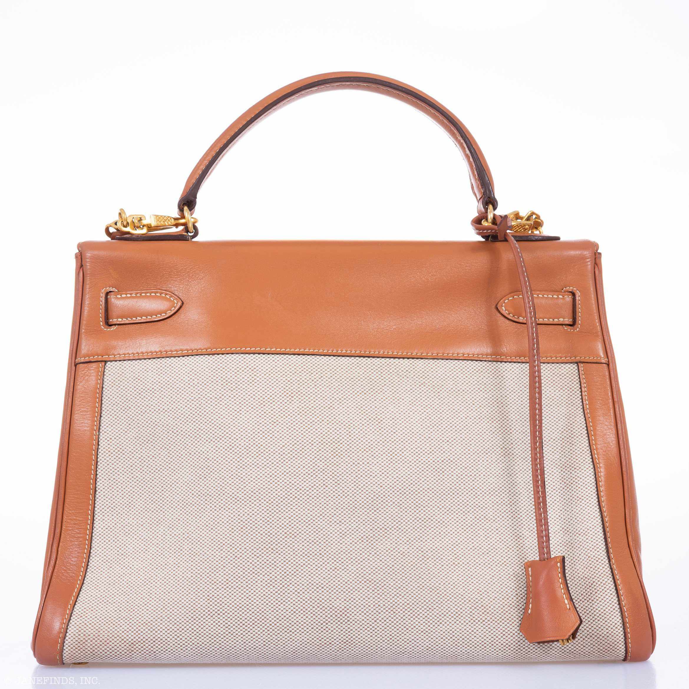 Hermès Kelly 32 Gold Box Calf & Toile Gold Hardware